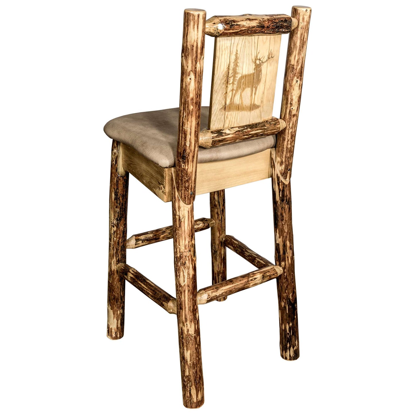 Montana Glacier Country Collection Counter Height Backless Barstool/ w/ Back/ - Buckskin Upholstery/ w/ Laser Engraved Design