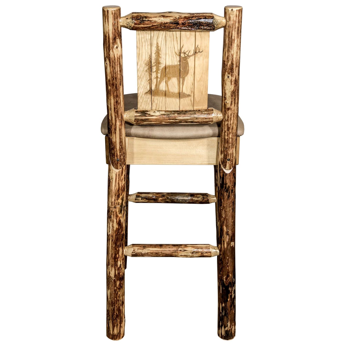 Montana Glacier Country Collection Counter Height Backless Barstool/ w/ Back/ - Buckskin Upholstery/ w/ Laser Engraved Design