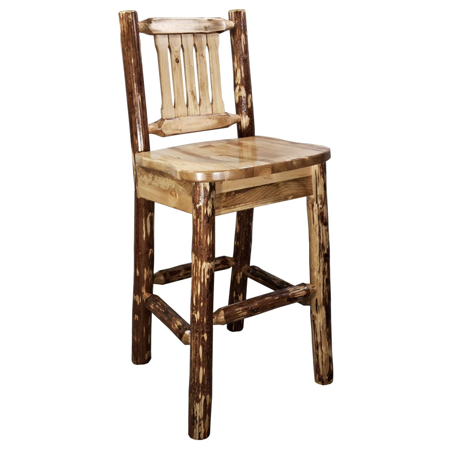 Montana Glacier Country Collection Counter Height Backless Barstool/ w/ Back/ - Buckskin Upholstery/ w/ Laser Engraved Design