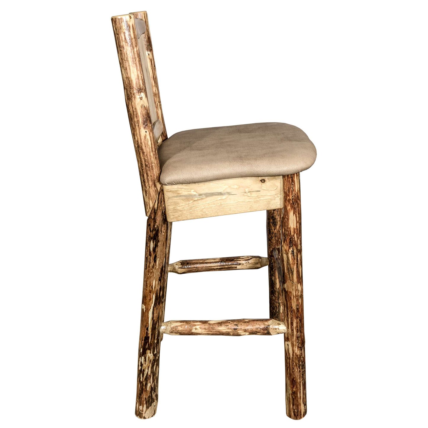 Montana Glacier Country Collection Counter Height Backless Barstool/ w/ Back/ - Buckskin Upholstery/ w/ Laser Engraved Design