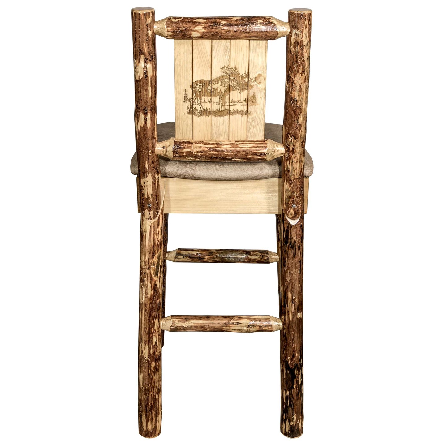 Montana Glacier Country Collection Counter Height Backless Barstool/ w/ Back/ - Buckskin Upholstery/ w/ Laser Engraved Design