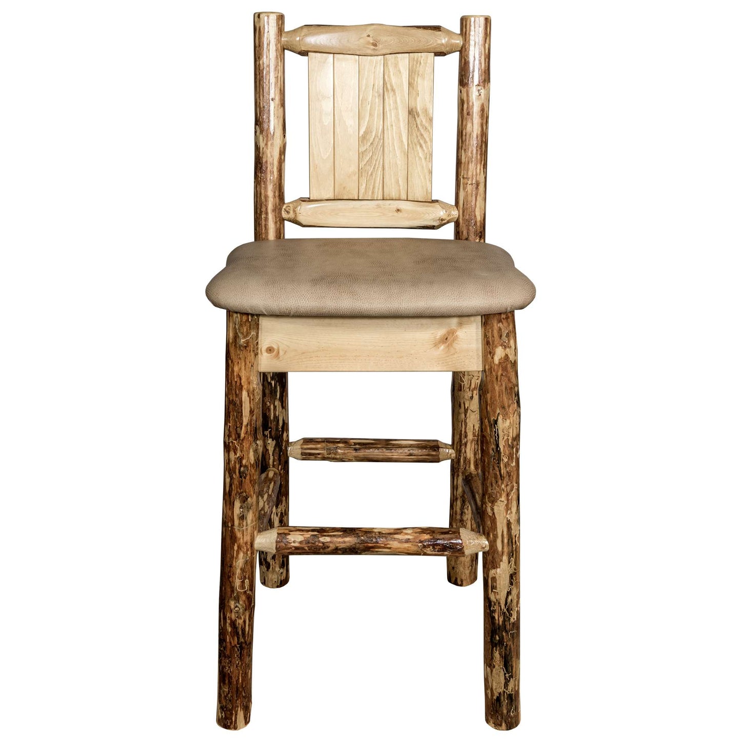 Montana Glacier Country Collection Counter Height Backless Barstool/ w/ Back/ - Buckskin Upholstery/ w/ Laser Engraved Design