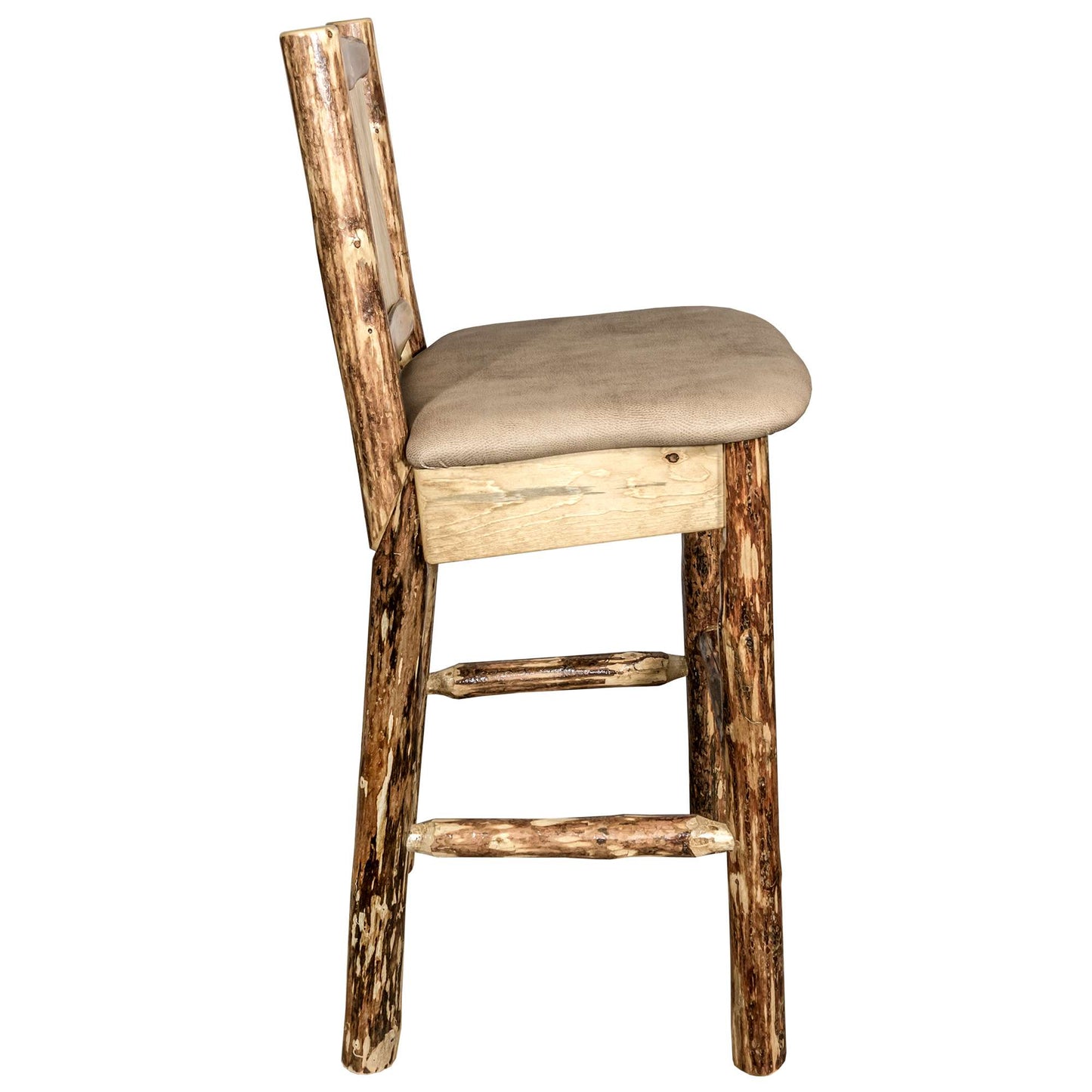 Montana Glacier Country Collection Counter Height Backless Barstool/ w/ Back/ - Buckskin Upholstery/ w/ Laser Engraved Design