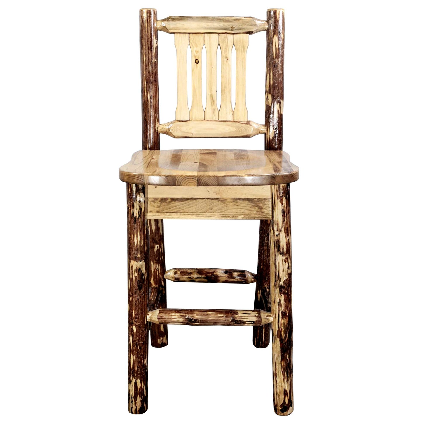 Montana Glacier Country Collection Counter Height Backless Barstool/ w/ Back/ - Buckskin Upholstery/ w/ Laser Engraved Design