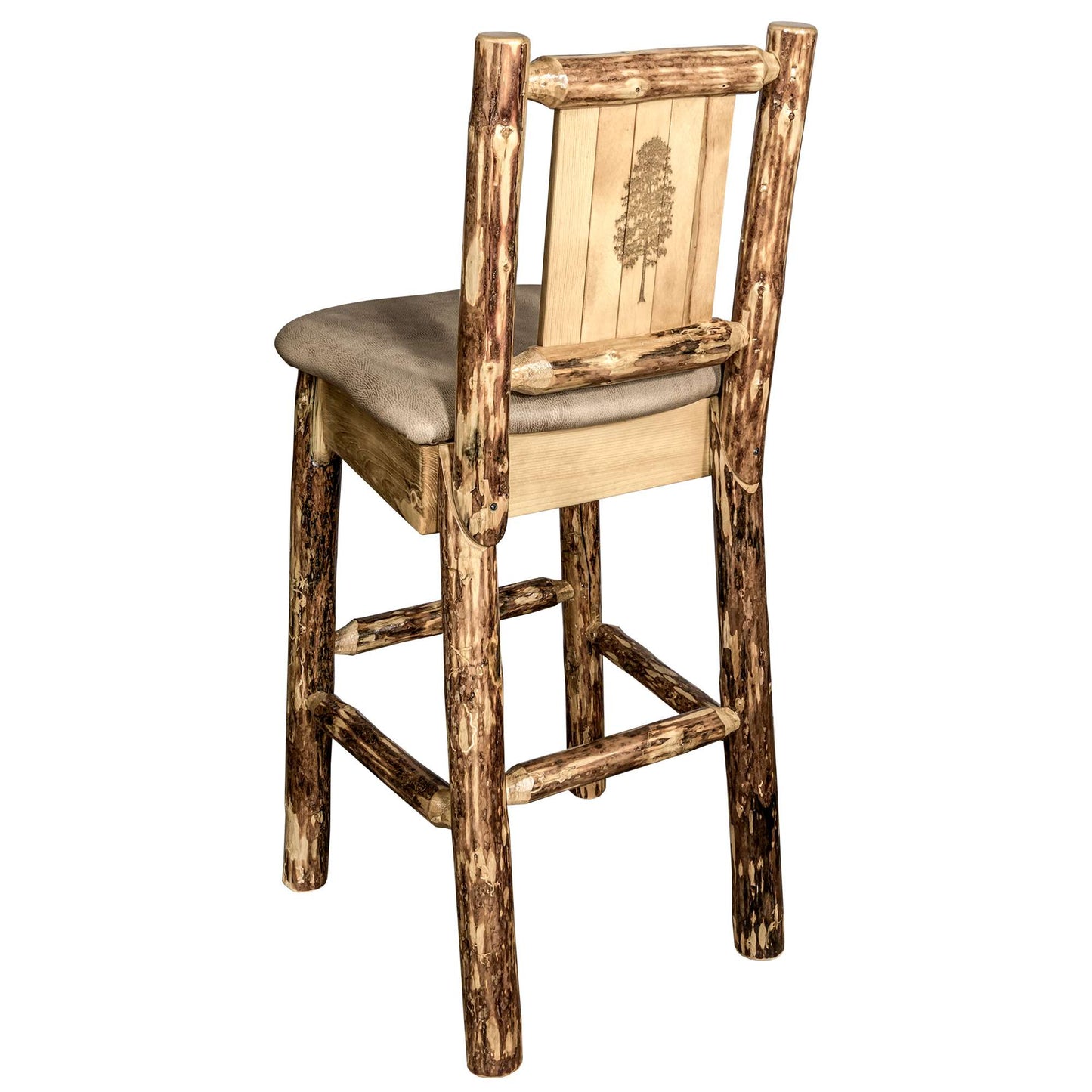 Montana Glacier Country Collection Counter Height Backless Barstool/ w/ Back/ - Buckskin Upholstery/ w/ Laser Engraved Design