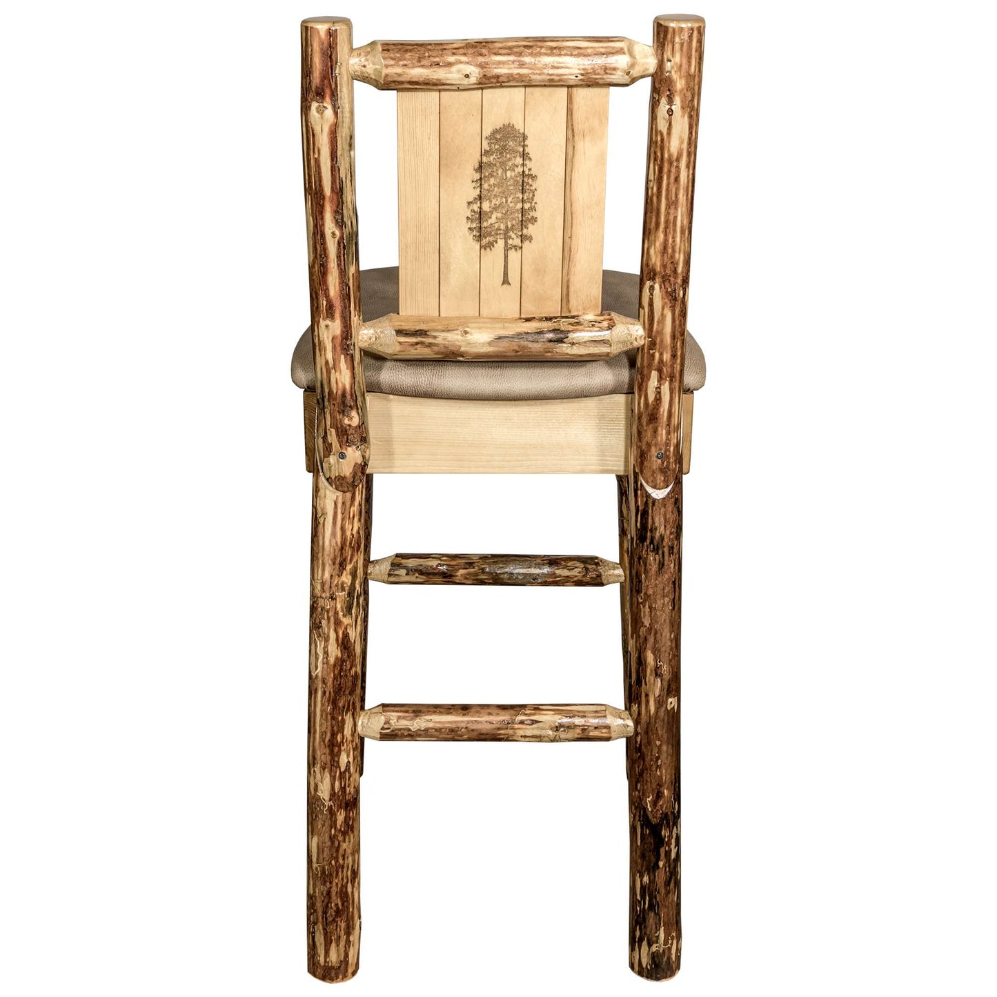 Montana Glacier Country Collection Counter Height Backless Barstool/ w/ Back/ - Buckskin Upholstery/ w/ Laser Engraved Design