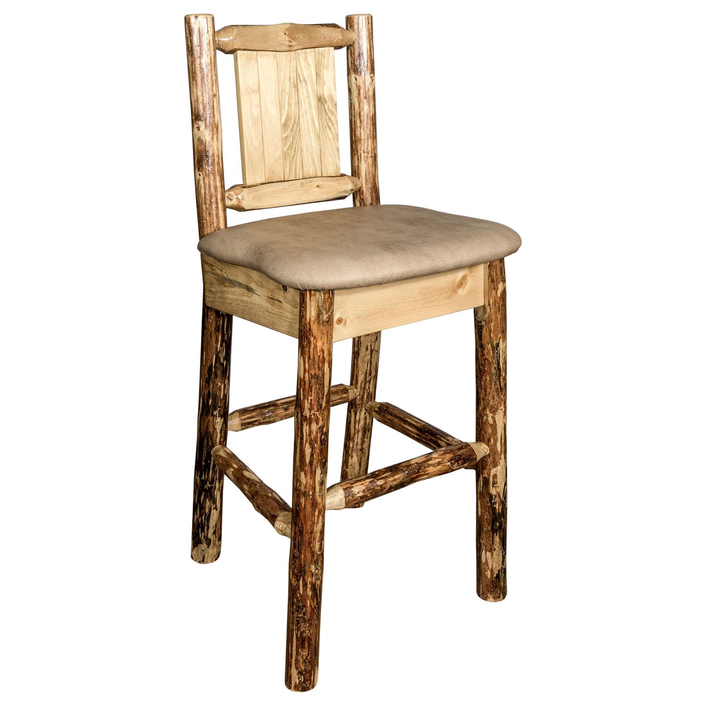 Montana Glacier Country Collection Counter Height Backless Barstool/ w/ Back/ - Buckskin Upholstery/ w/ Laser Engraved Design