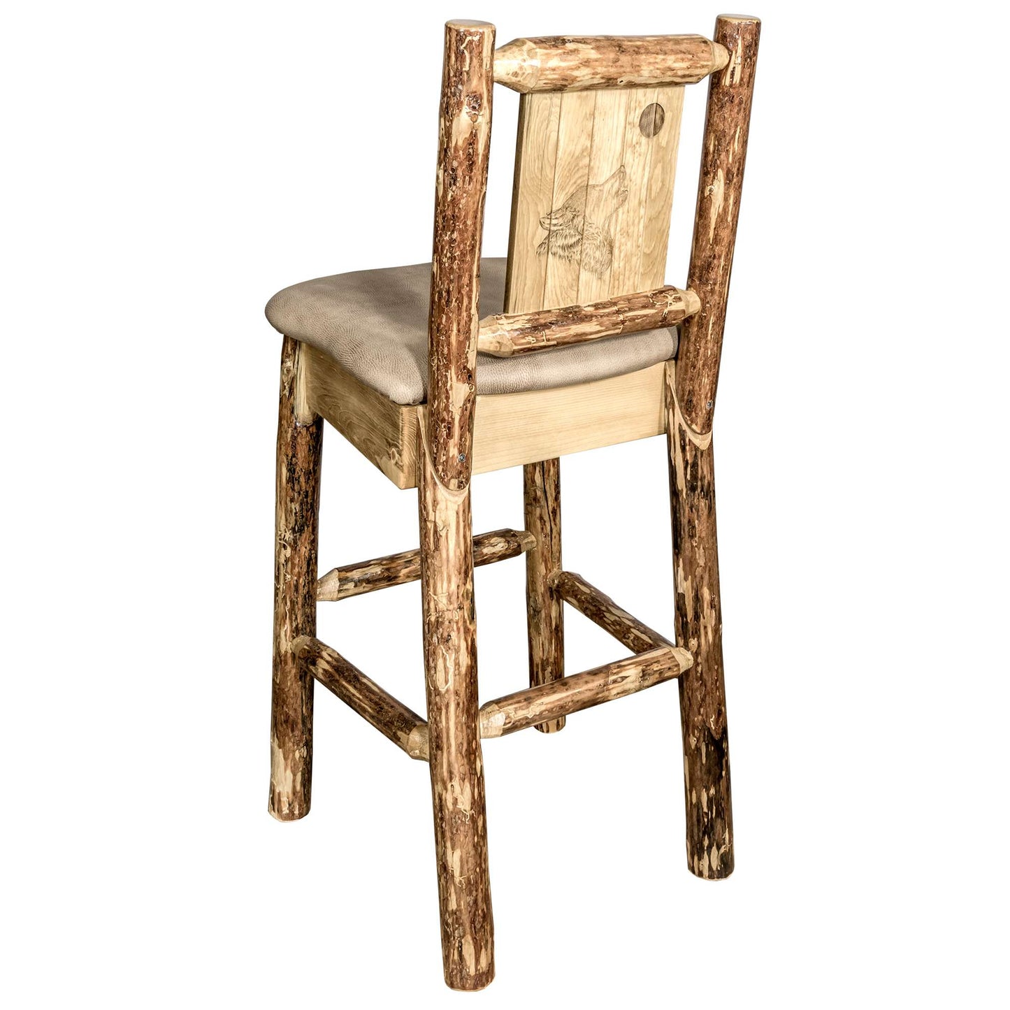 Montana Glacier Country Collection Counter Height Backless Barstool/ w/ Back/ - Buckskin Upholstery/ w/ Laser Engraved Design