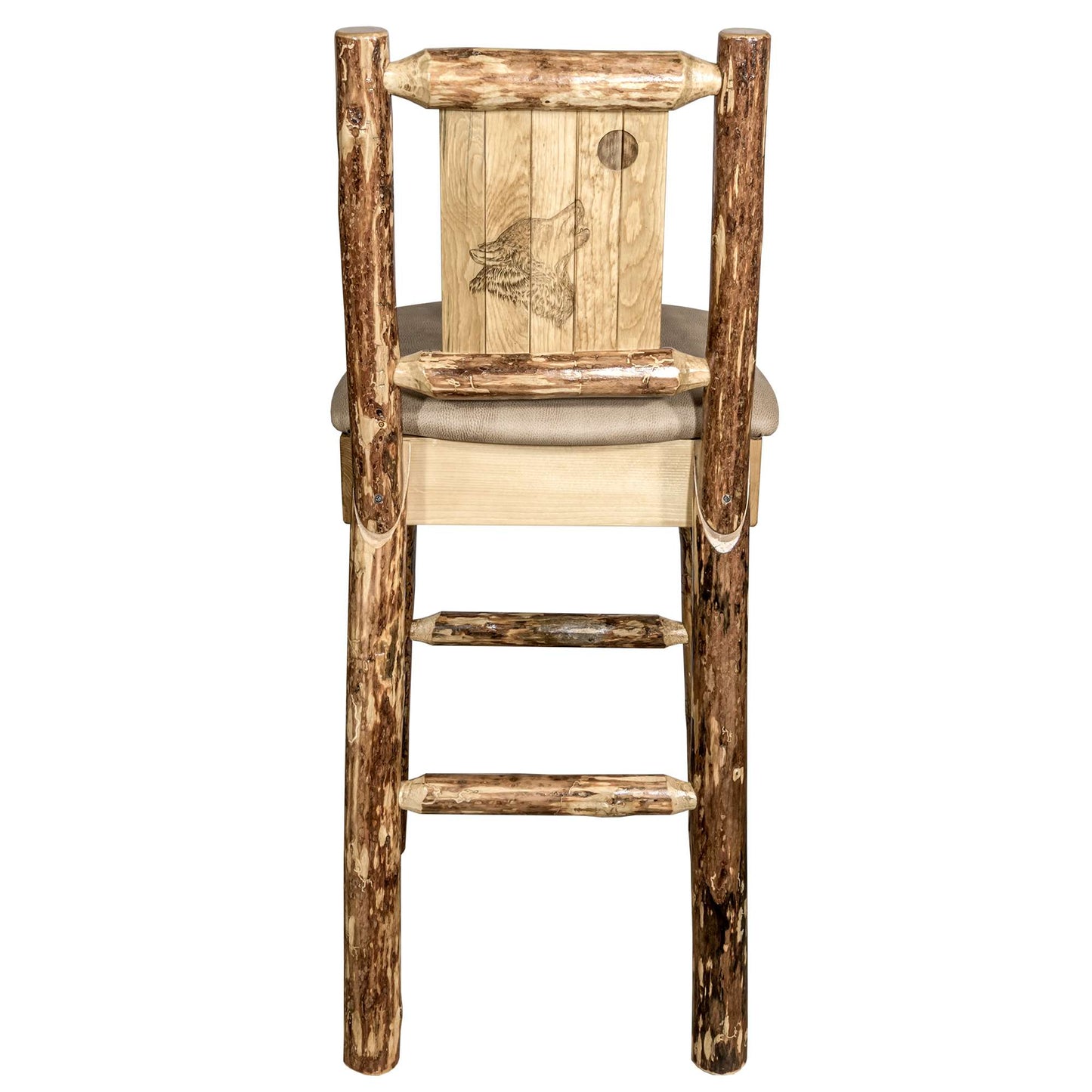 Montana Glacier Country Collection Counter Height Backless Barstool/ w/ Back/ - Buckskin Upholstery/ w/ Laser Engraved Design