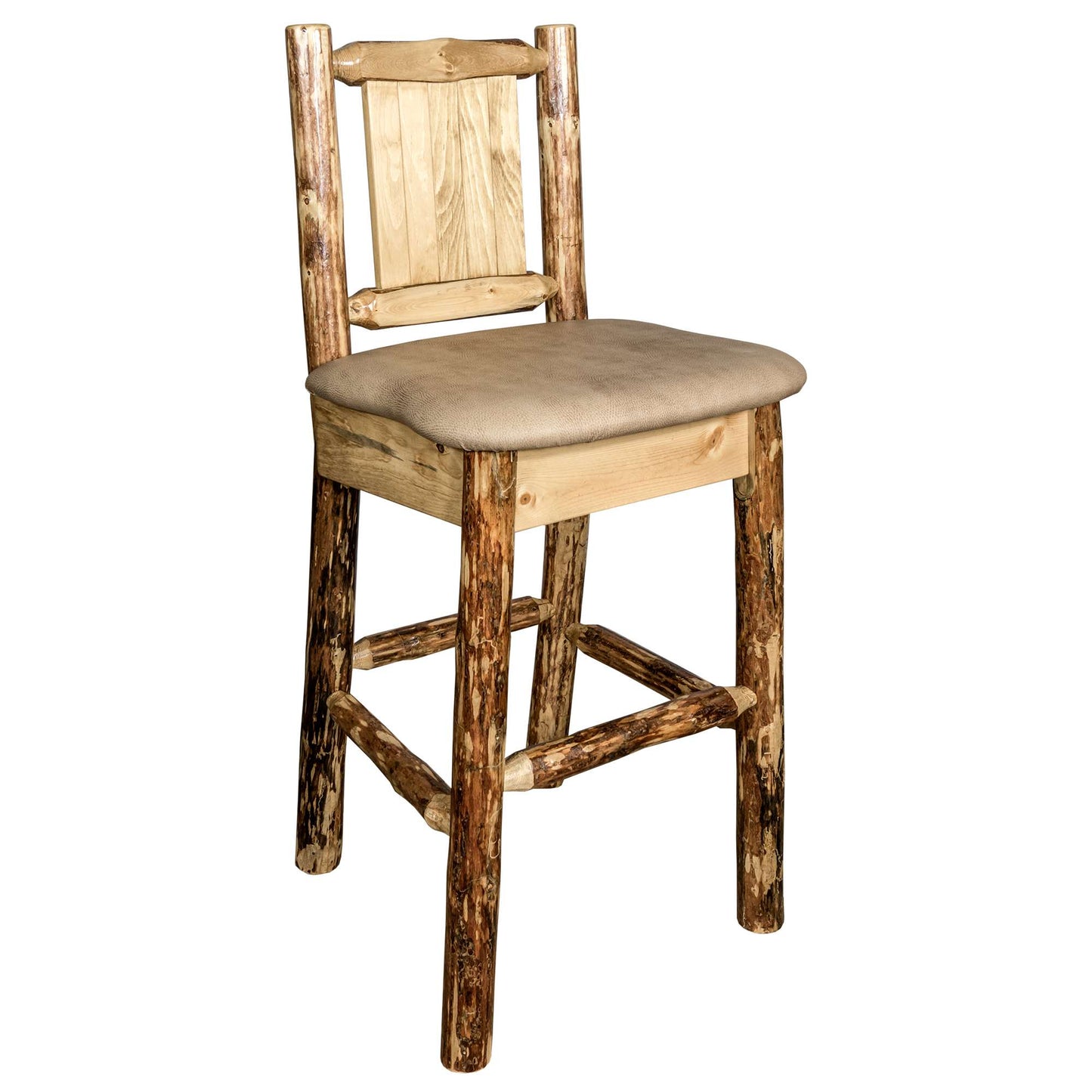 Montana Glacier Country Collection Counter Height Backless Barstool/ w/ Back/ - Buckskin Upholstery/ w/ Laser Engraved Design