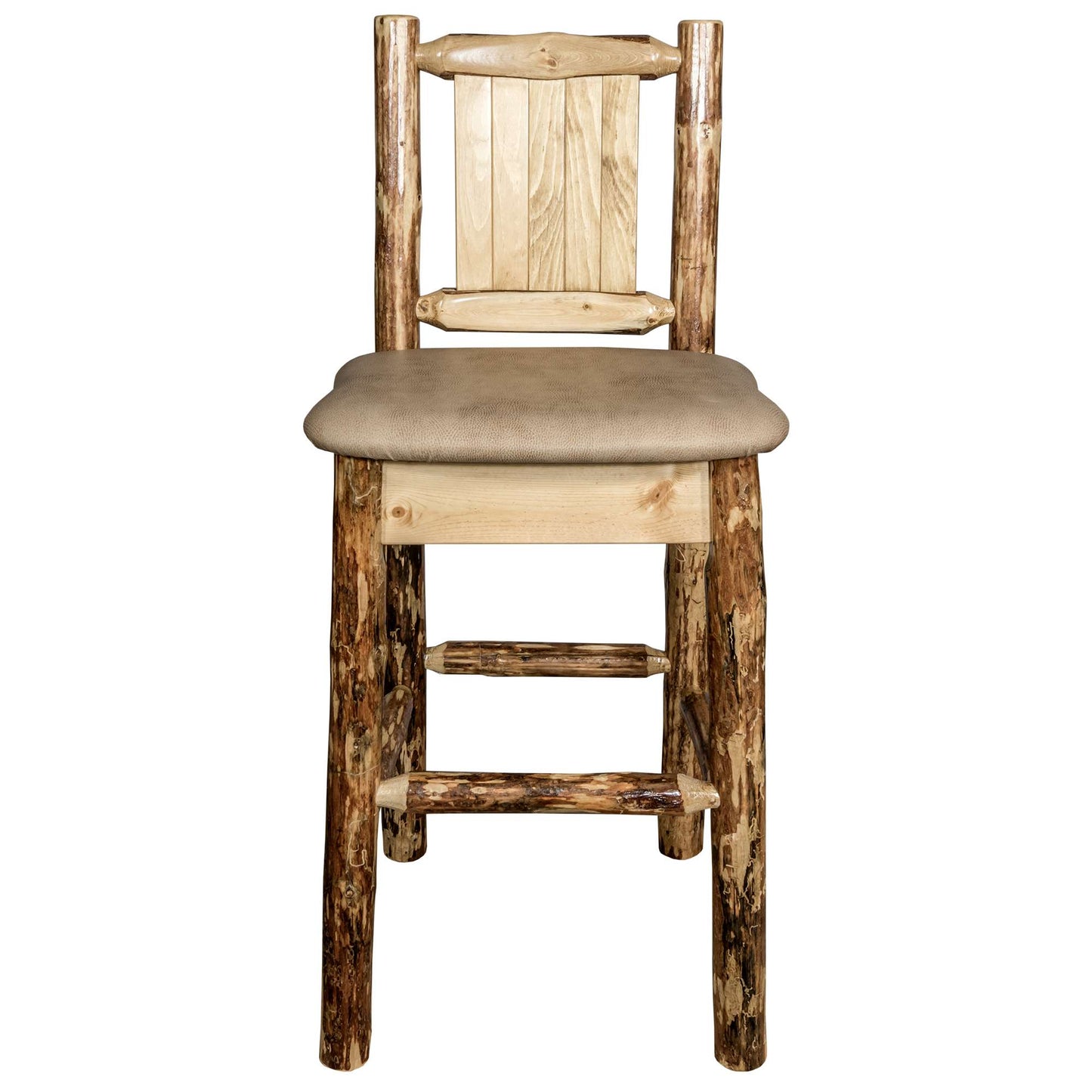 Montana Glacier Country Collection Counter Height Backless Barstool/ w/ Back/ - Buckskin Upholstery/ w/ Laser Engraved Design