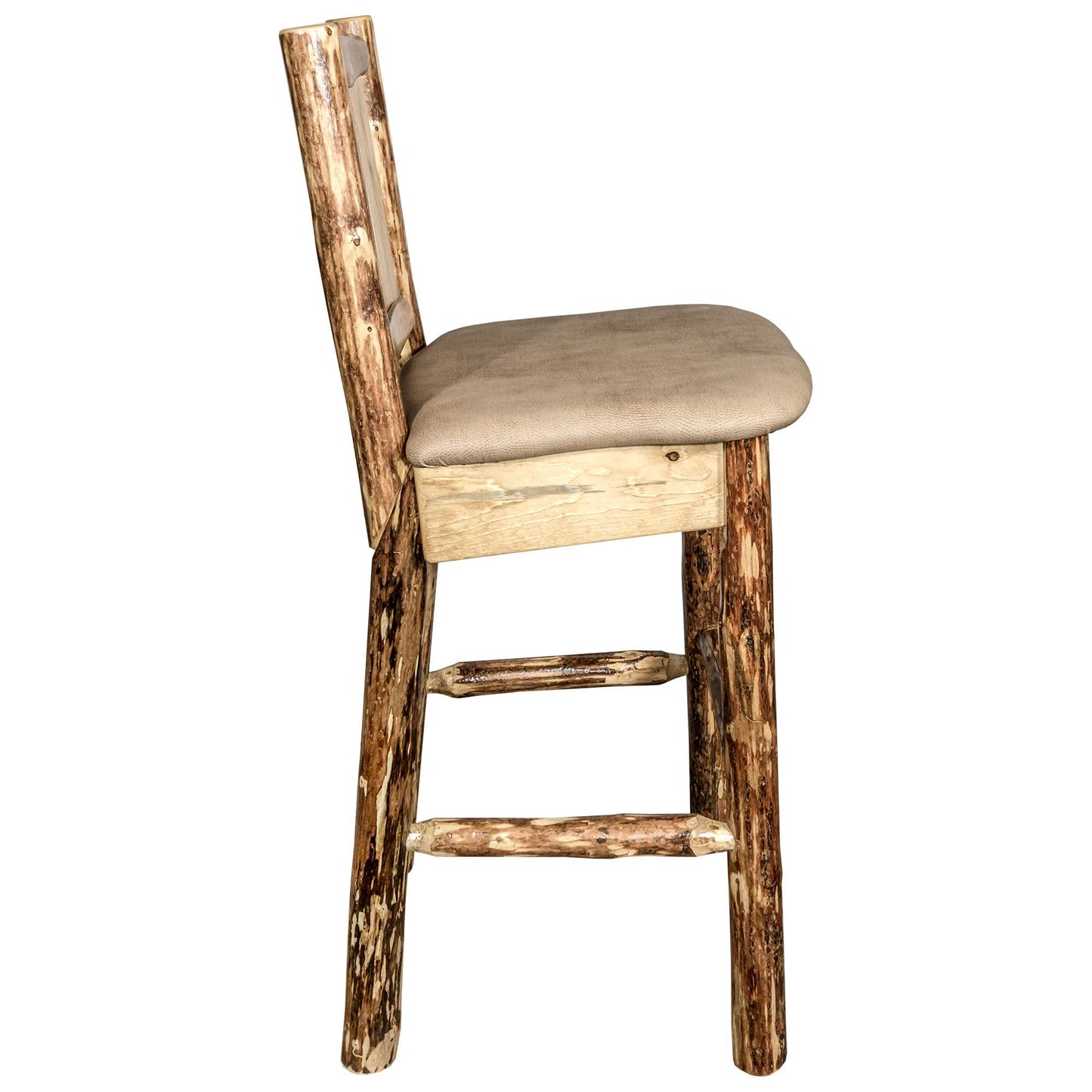 Montana Glacier Country Collection Counter Height Backless Barstool/ w/ Back/ - Buckskin Upholstery/ w/ Laser Engraved Design