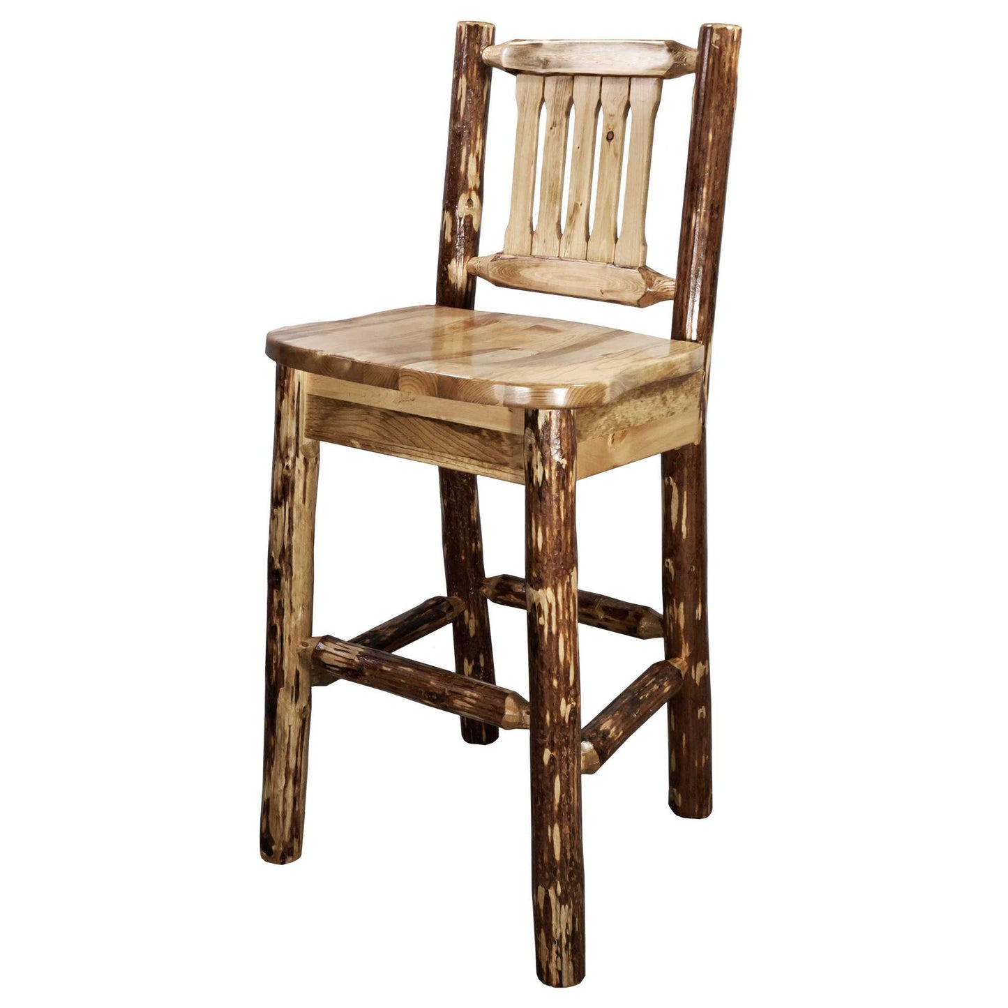 Montana Glacier Country Collection Counter Height Backless Barstool/ w/ Back/ - Buckskin Upholstery/ w/ Laser Engraved Design