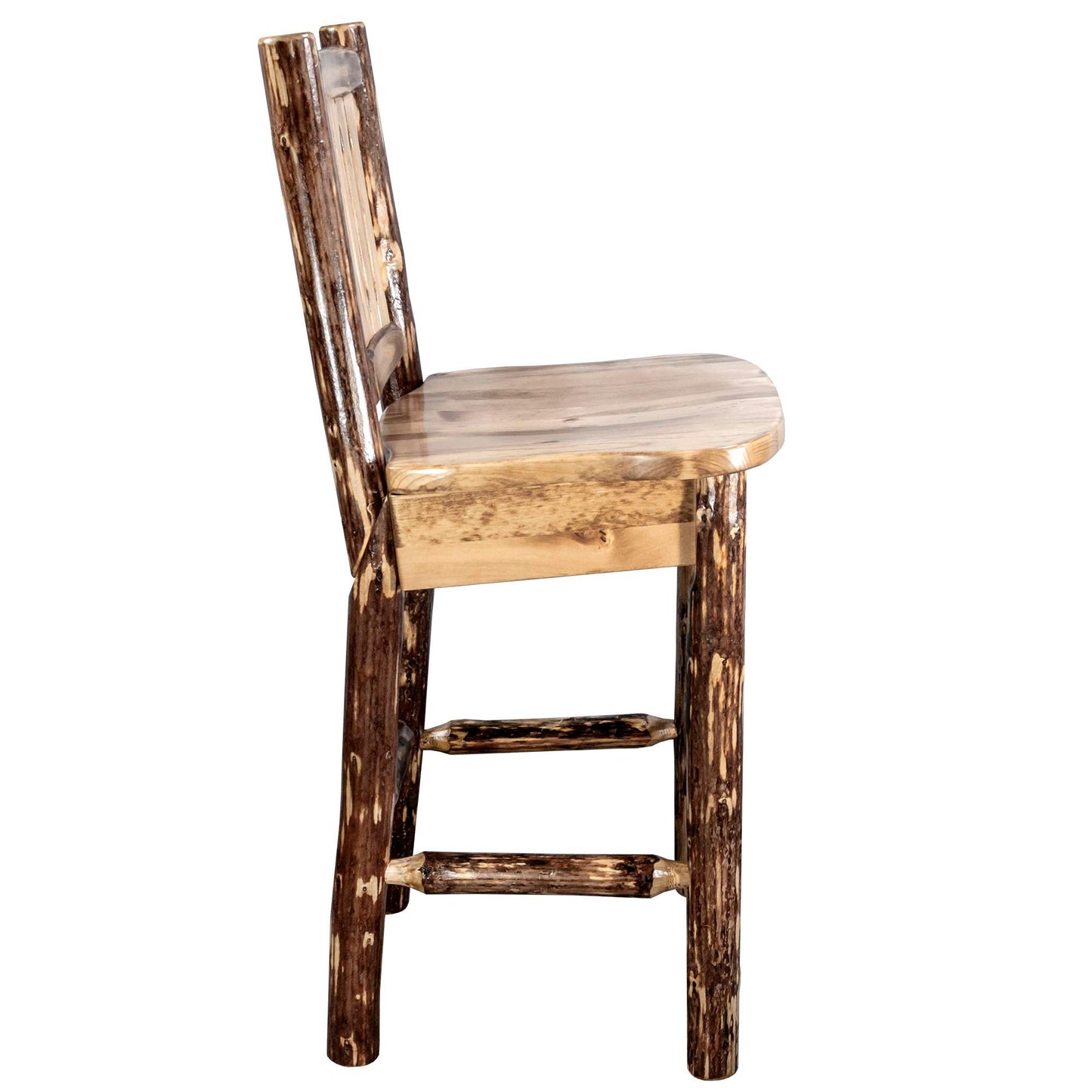 Montana Glacier Country Collection Counter Height Backless Barstool/ w/ Back/ - Buckskin Upholstery/ w/ Laser Engraved Design