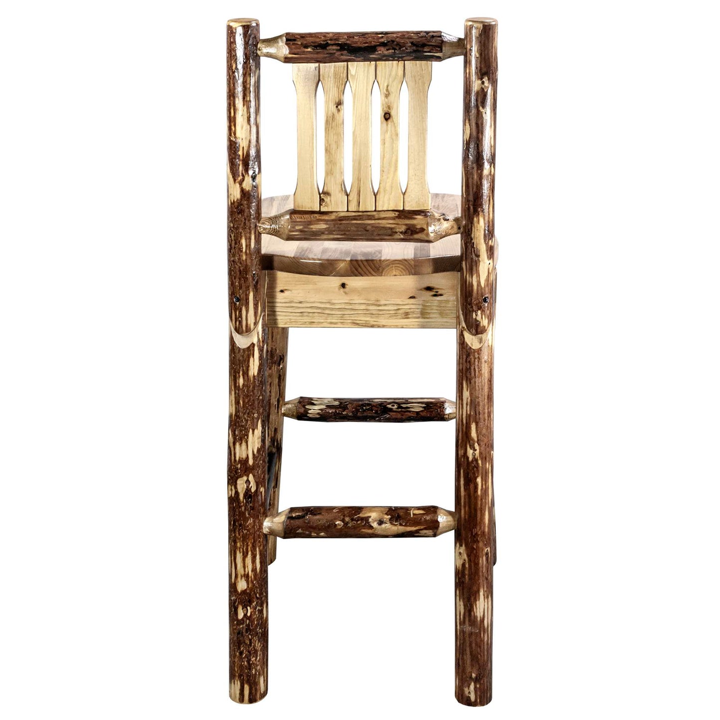 Montana Glacier Country Collection Counter Height Backless Barstool/ w/ Back/ - Buckskin Upholstery/ w/ Laser Engraved Design