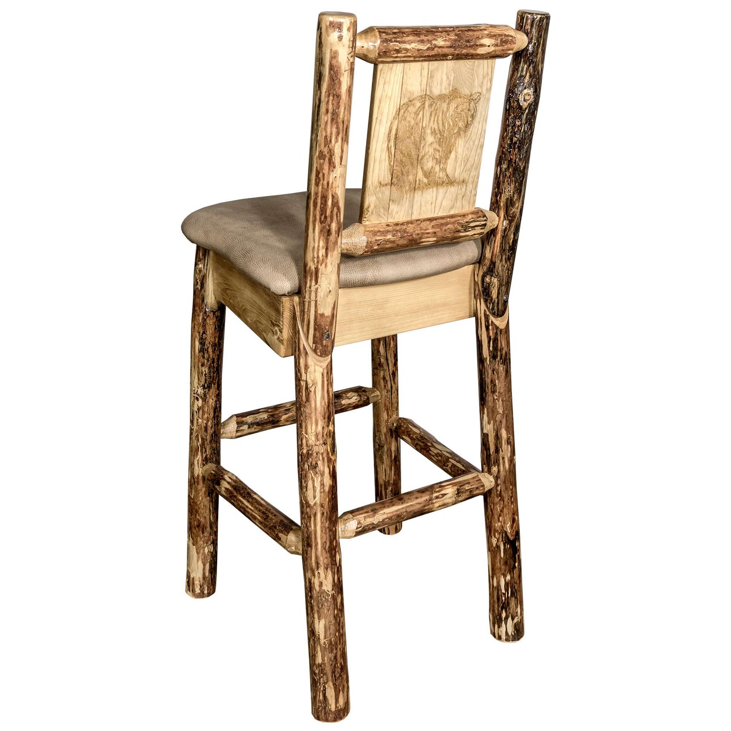 Montana Glacier Country Collection Counter Height Backless Barstool/ w/ Back/ - Buckskin Upholstery/ w/ Laser Engraved Design