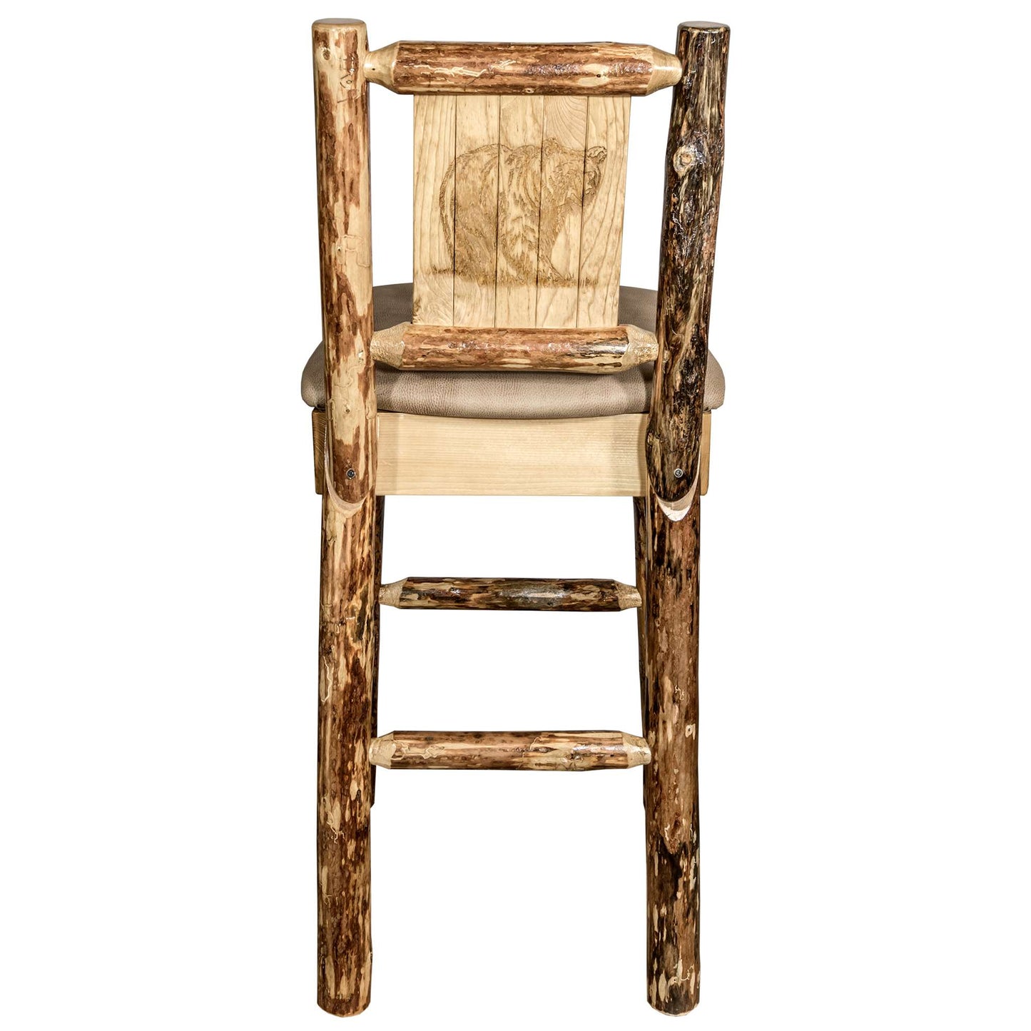 Montana Glacier Country Collection Counter Height Backless Barstool/ w/ Back/ - Buckskin Upholstery/ w/ Laser Engraved Design