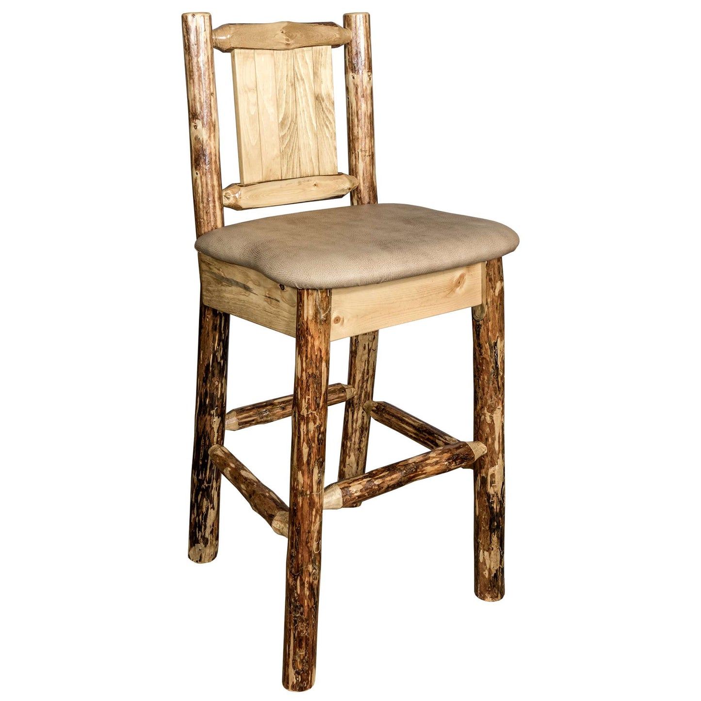 Montana Glacier Country Collection Counter Height Backless Barstool/ w/ Back/ - Buckskin Upholstery/ w/ Laser Engraved Design