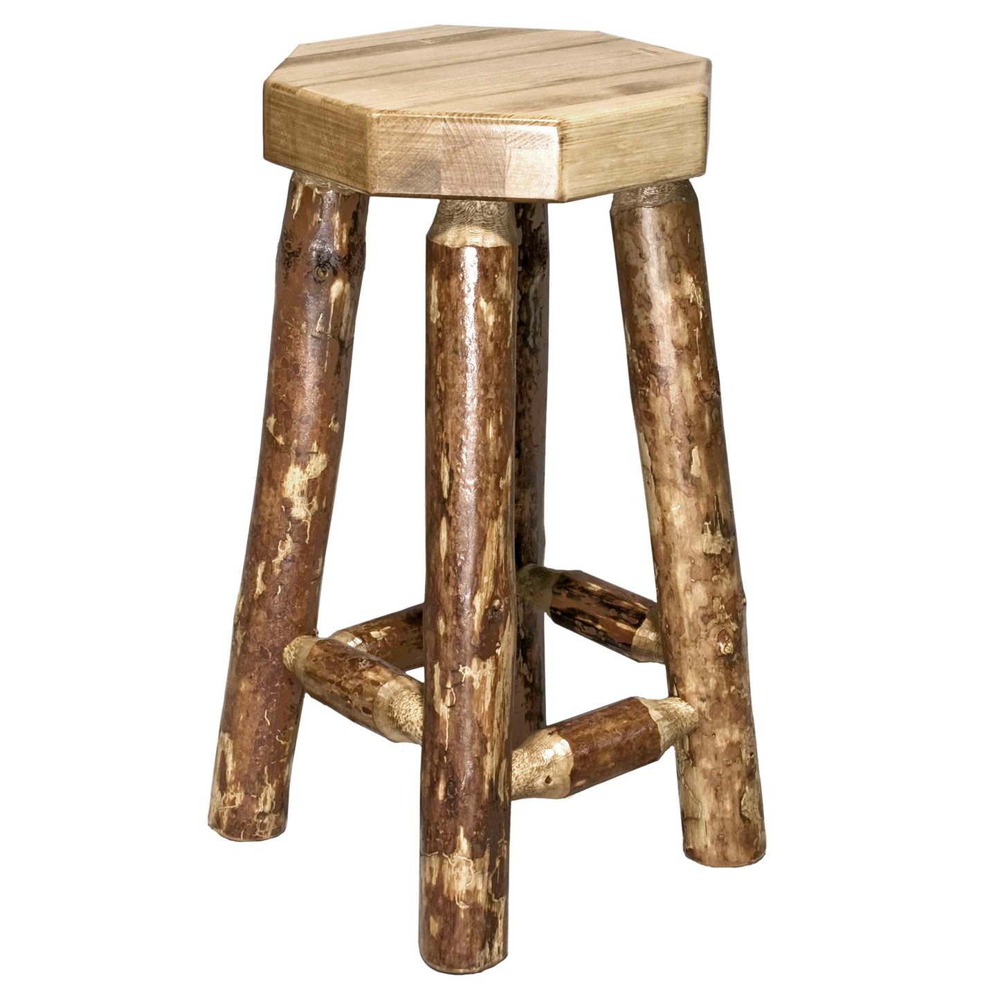 Montana Glacier Country Collection Counter Height Backless Barstool/ w/ Back/ - Buckskin Upholstery/ w/ Laser Engraved Design