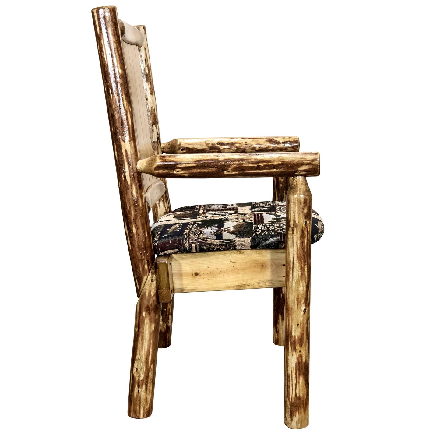 Montana Woodworks Glacier Country Collection Captain's Chair, Woodland Upholstery w/ Laser Engraved Design