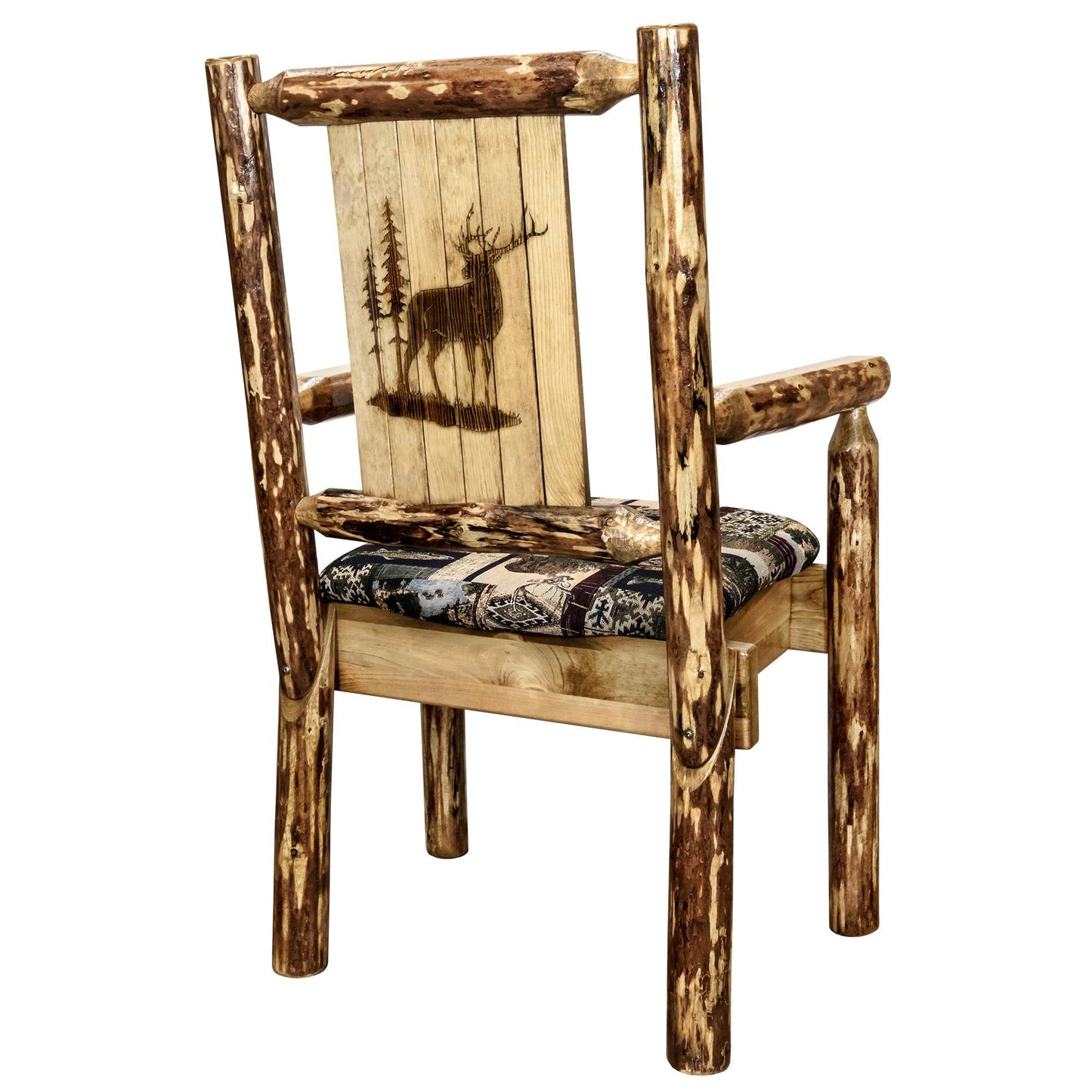 Montana Woodworks Glacier Country Collection Captain's Chair, Woodland Upholstery w/ Laser Engraved Design