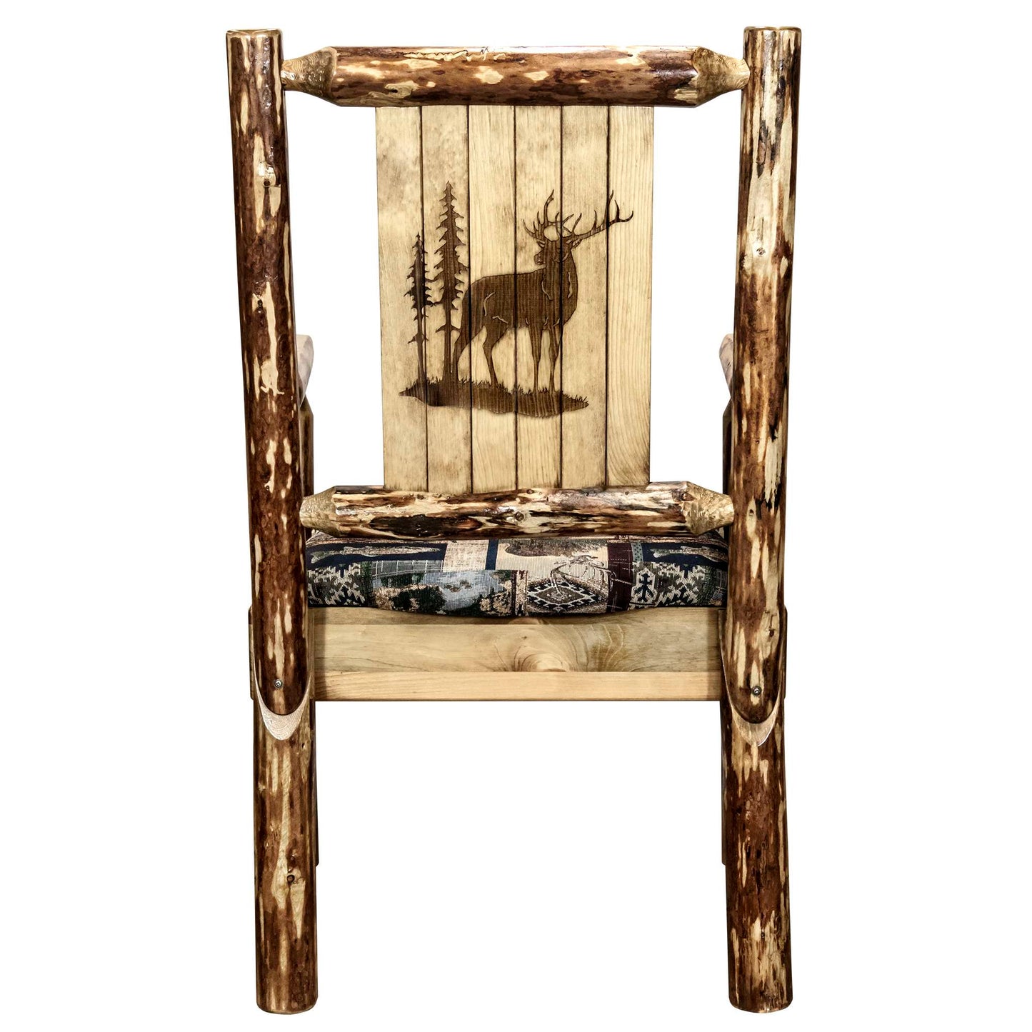 Montana Woodworks Glacier Country Collection Captain's Chair, Woodland Upholstery w/ Laser Engraved Design