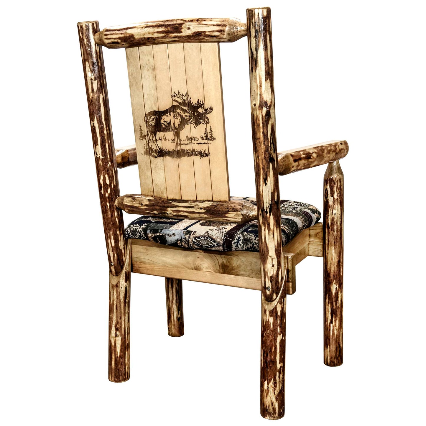 Montana Woodworks Glacier Country Collection Captain's Chair, Woodland Upholstery w/ Laser Engraved Design