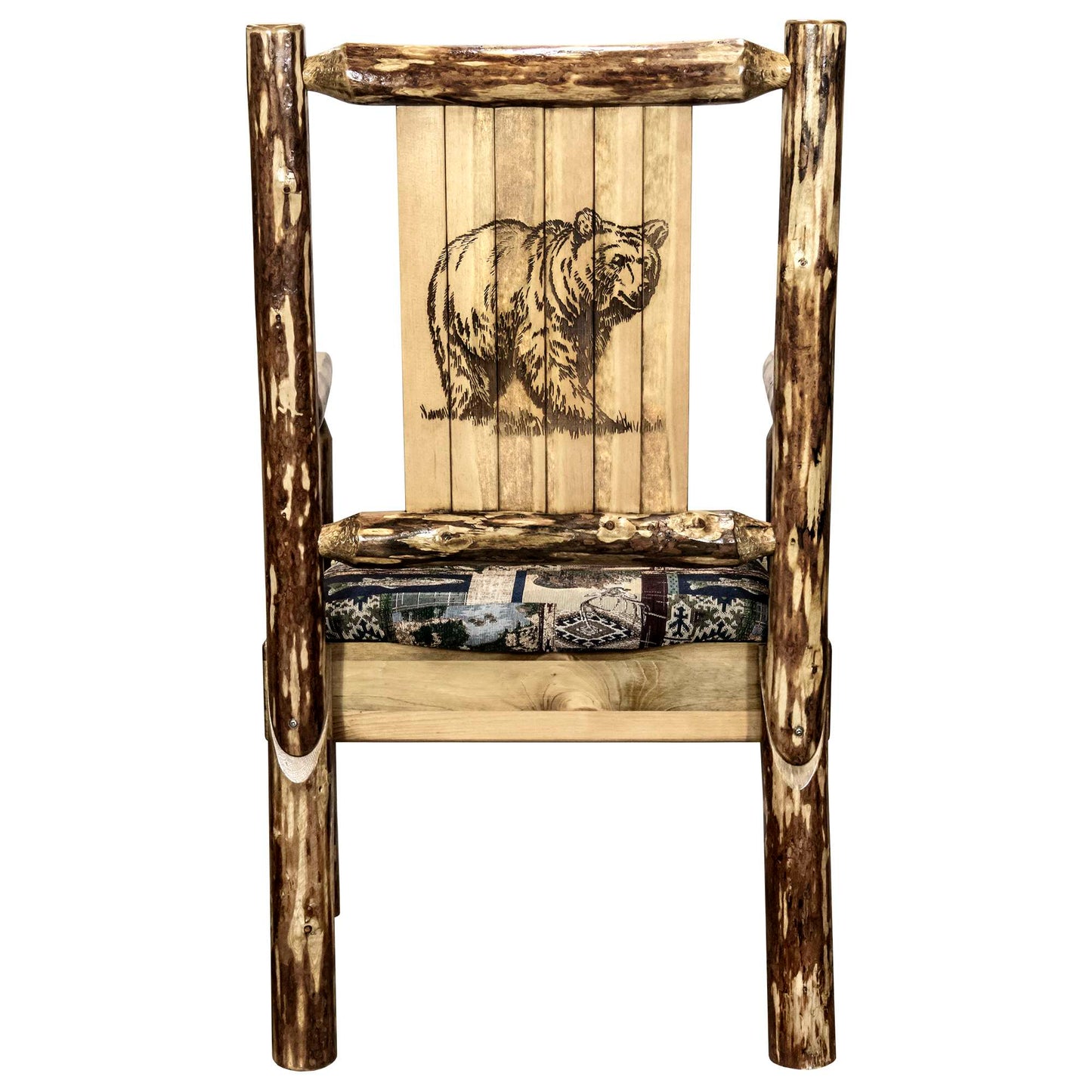 Montana Woodworks Glacier Country Collection Captain's Chair, Woodland Upholstery w/ Laser Engraved Design