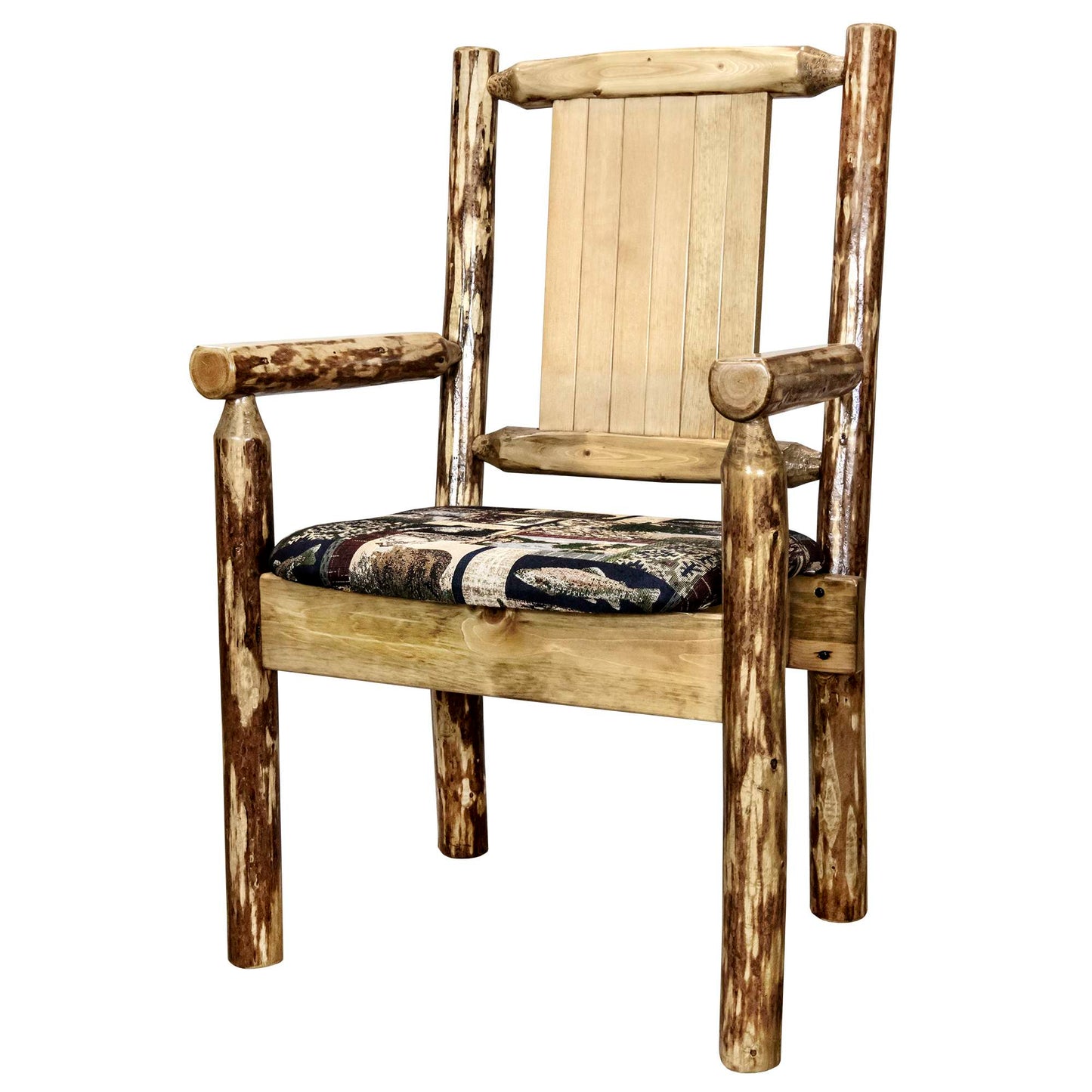 Montana Woodworks Glacier Country Collection Captain's Chair, Woodland Upholstery w/ Laser Engraved Design