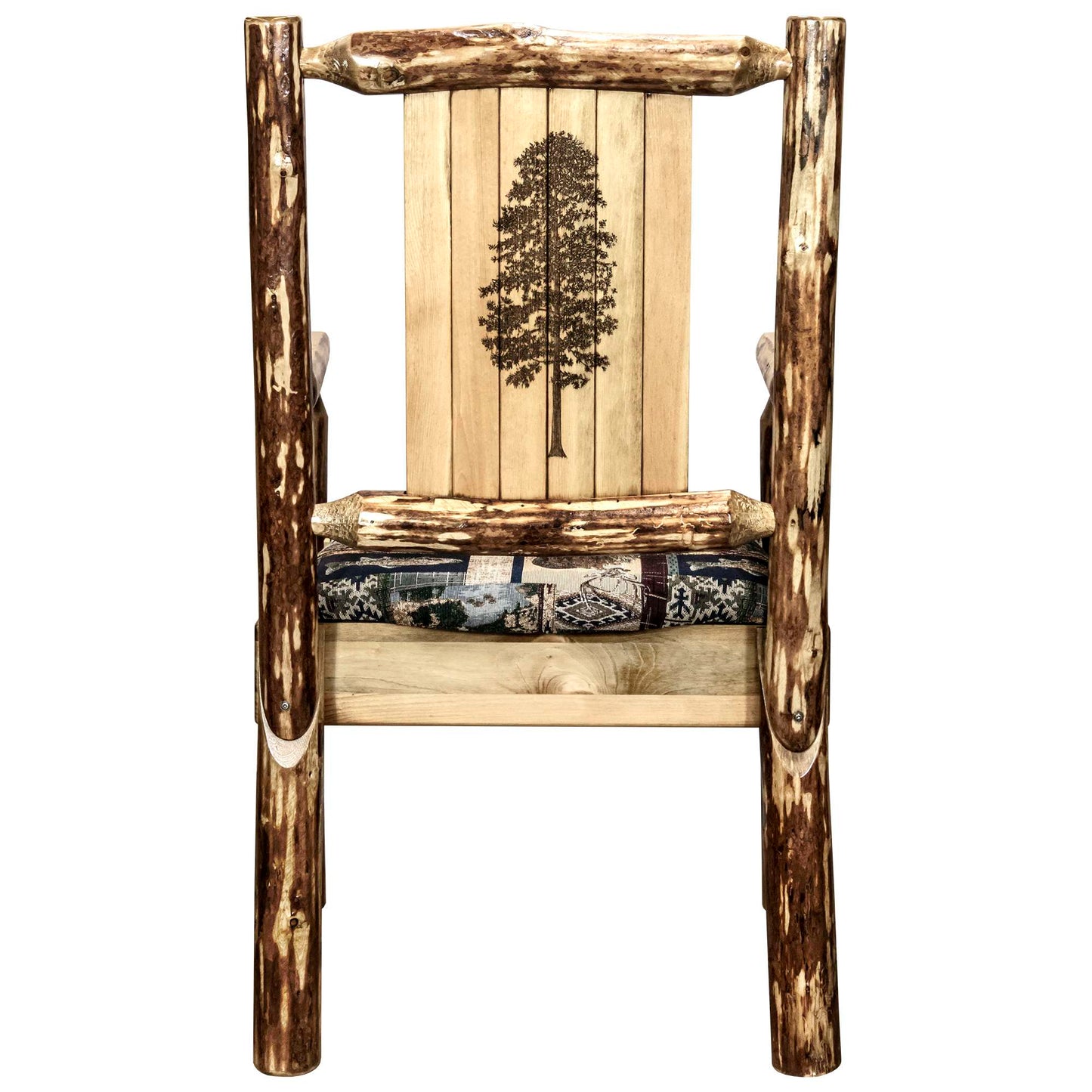 Montana Woodworks Glacier Country Collection Captain's Chair, Woodland Upholstery w/ Laser Engraved Design