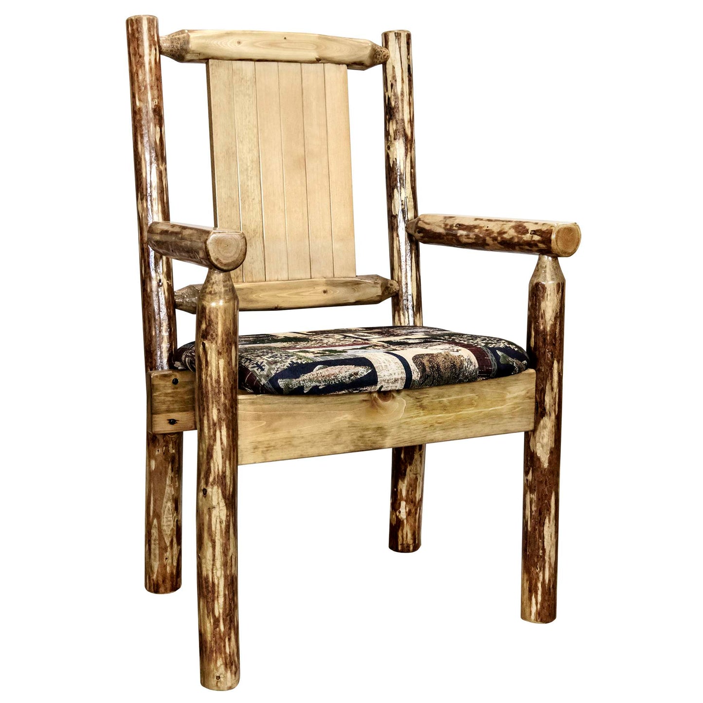 Montana Woodworks Glacier Country Collection Captain's Chair, Woodland Upholstery w/ Laser Engraved Design