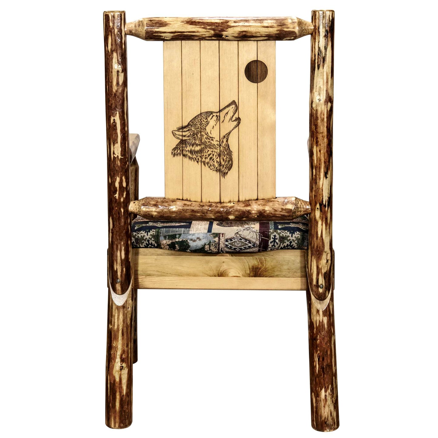 Montana Woodworks Glacier Country Collection Captain's Chair, Woodland Upholstery w/ Laser Engraved Design