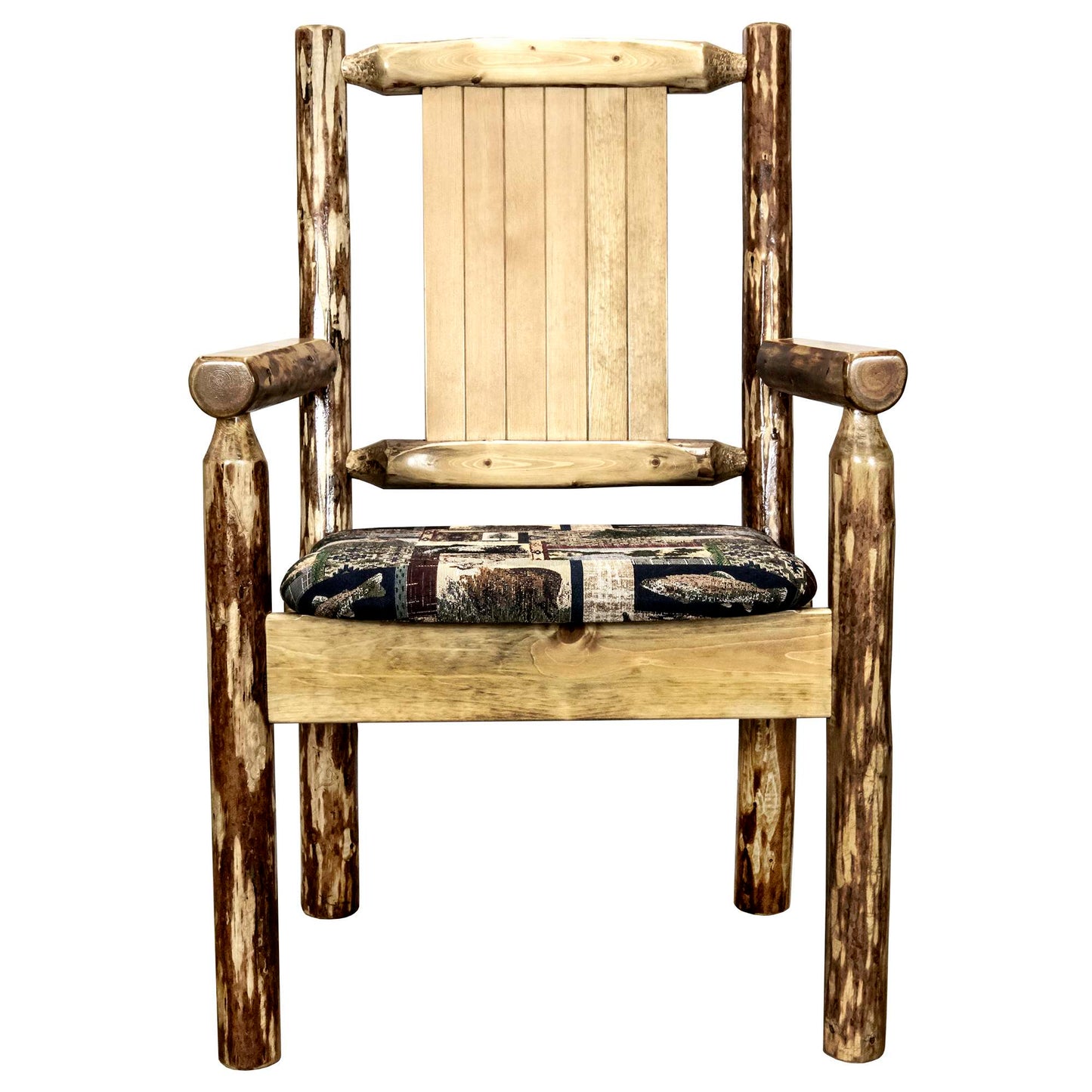 Montana Woodworks Glacier Country Collection Captain's Chair, Woodland Upholstery w/ Laser Engraved Design