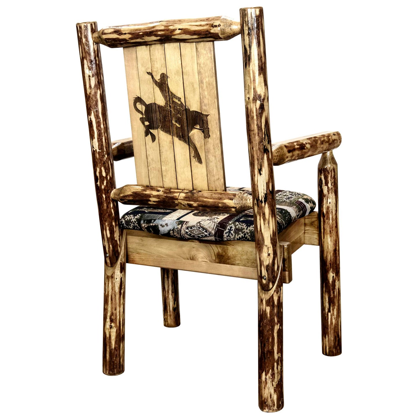 Montana Woodworks Glacier Country Collection Captain's Chair, Woodland Upholstery w/ Laser Engraved Design