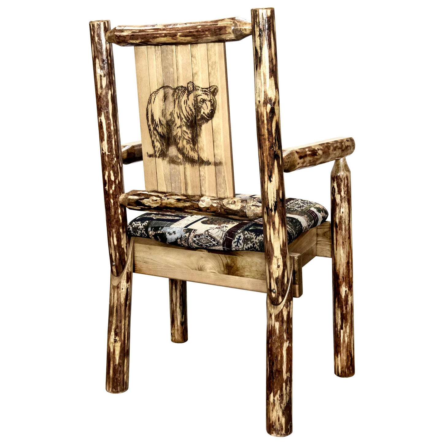 Montana Woodworks Glacier Country Collection Captain's Chair, Woodland Upholstery w/ Laser Engraved Design