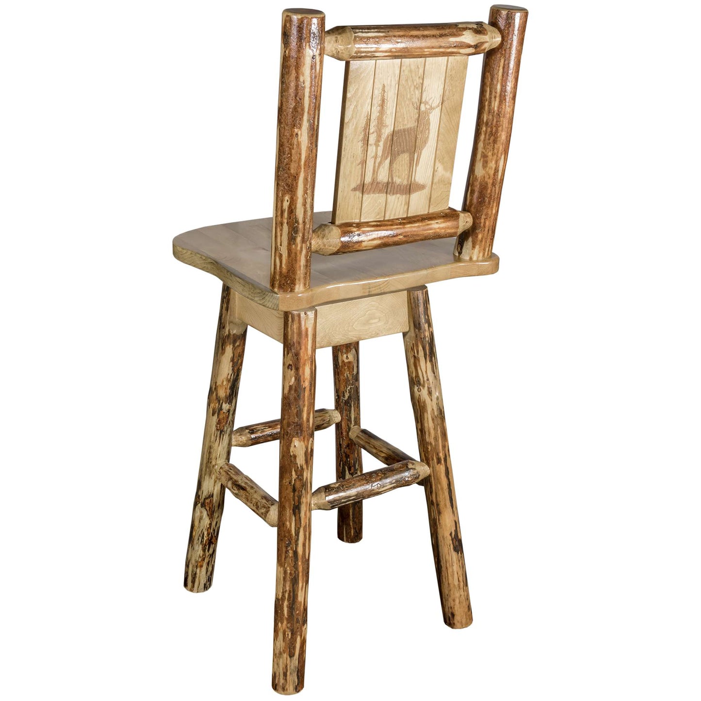 Montana Woodworks Glacier Country Collection Barstool w/ Back & Swivel/ w/ Laser Engraved Design