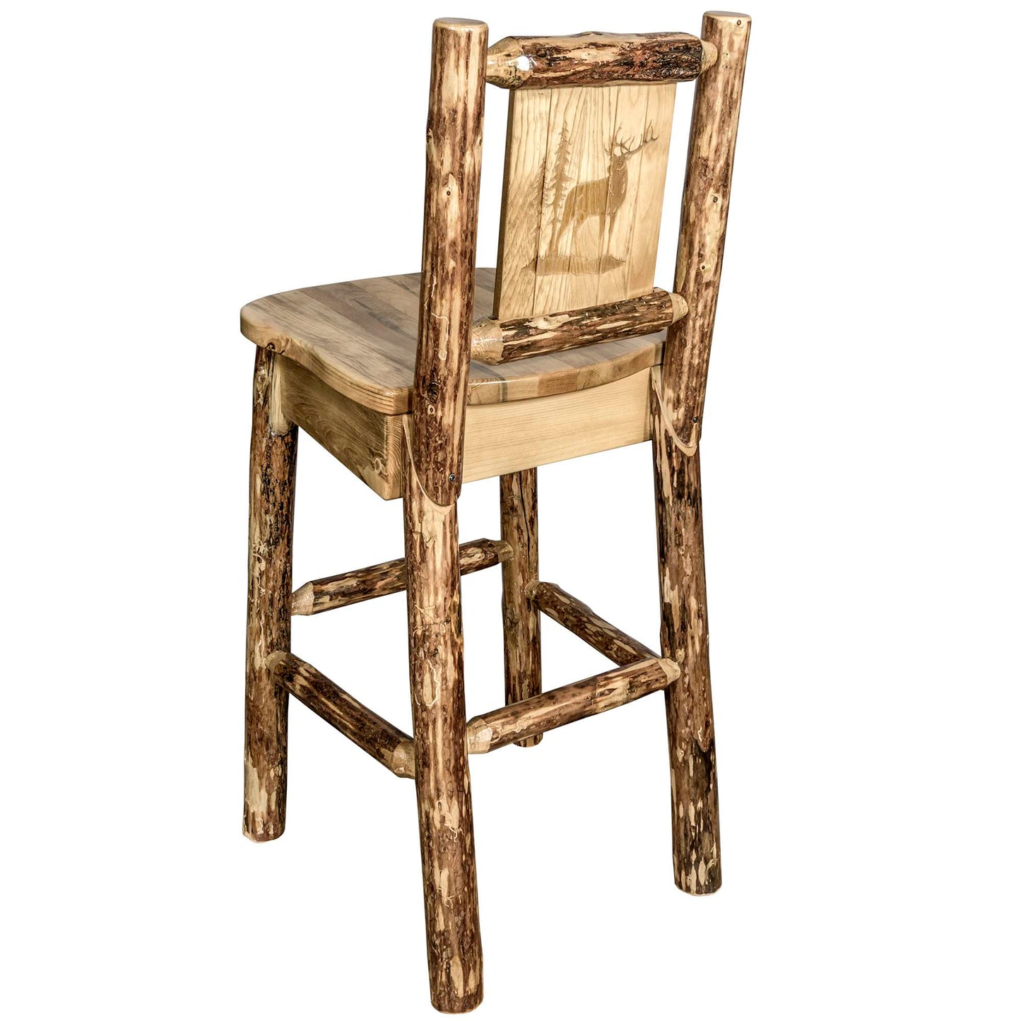 Montana Woodworks Glacier Country Collection Barstool w/ Back, w/ Laser Engraved Design