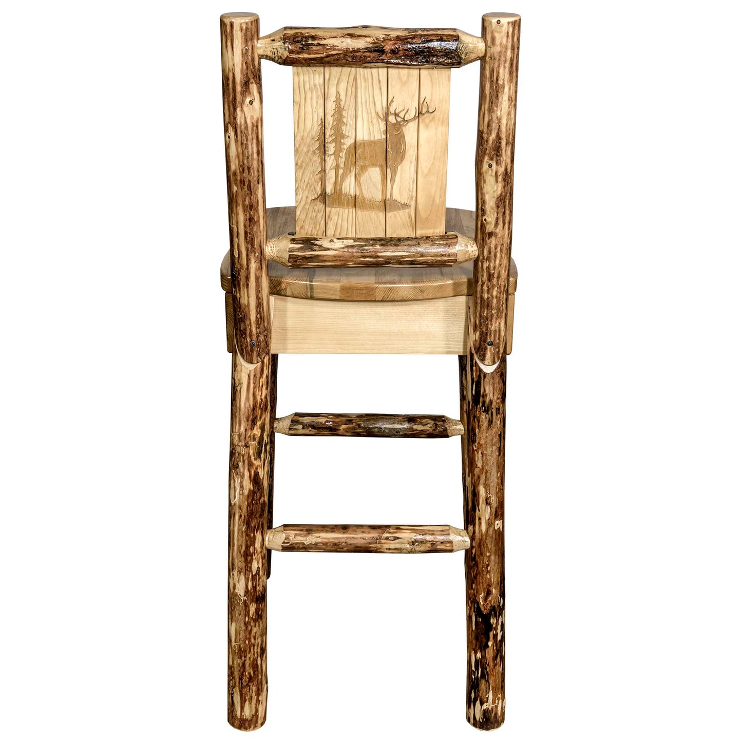 Montana Woodworks Glacier Country Collection Barstool w/ Back, w/ Laser Engraved Design