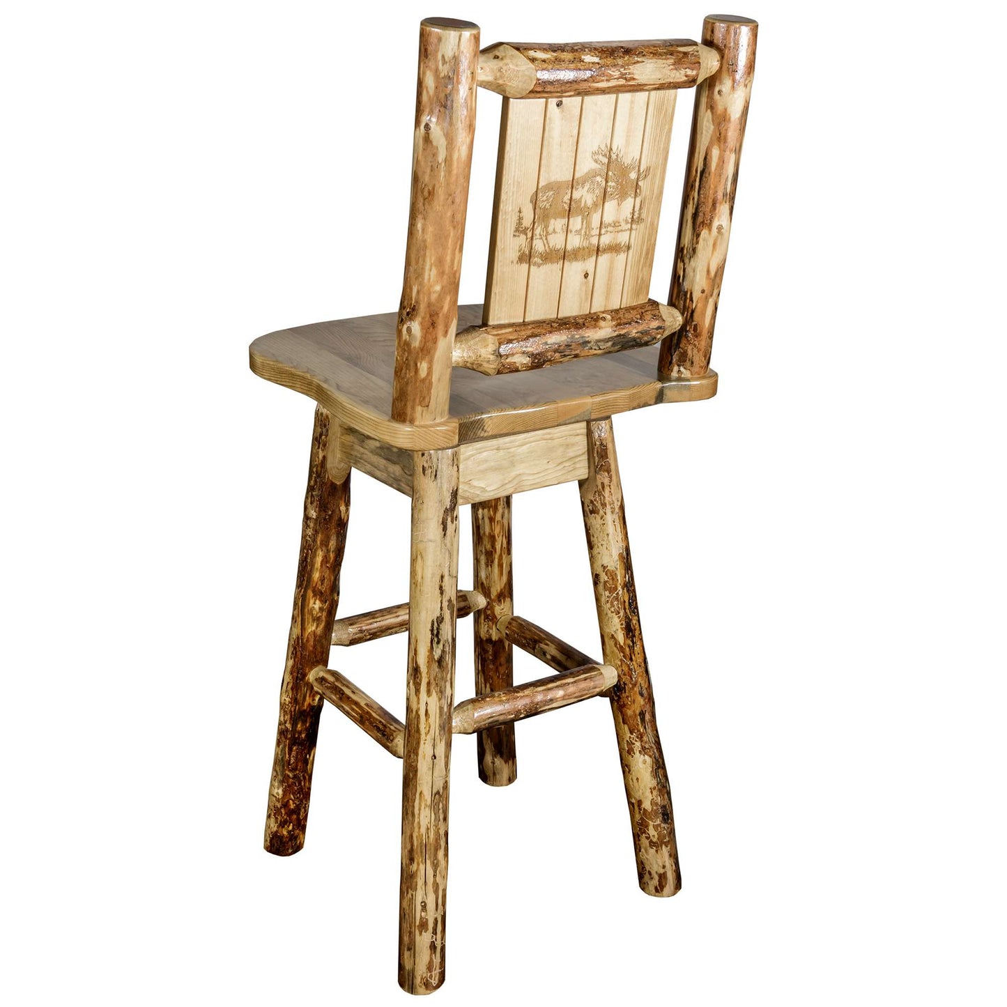 Montana Woodworks Glacier Country Collection Barstool w/ Back & Swivel/ w/ Laser Engraved Design