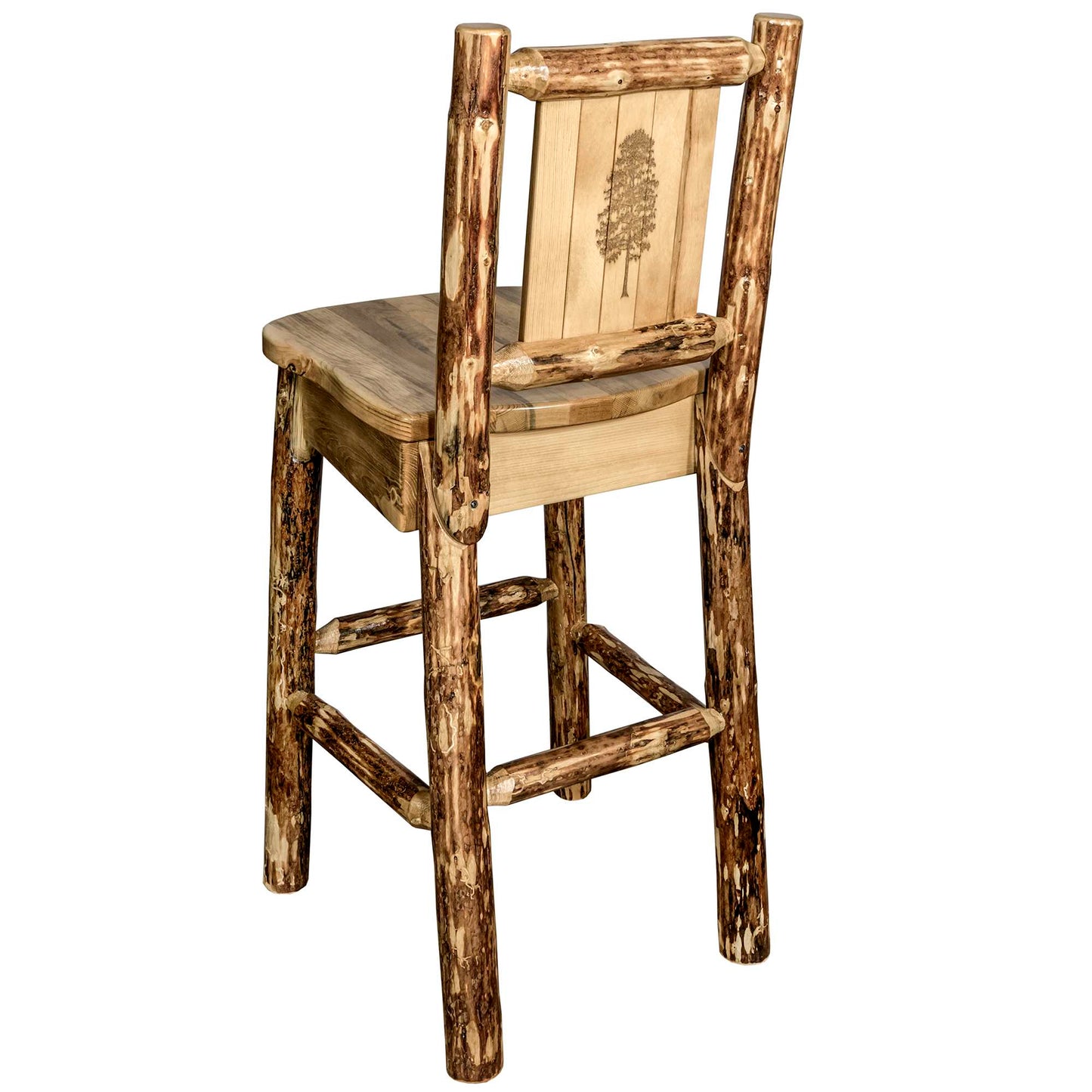 Montana Woodworks Glacier Country Collection Barstool w/ Back, w/ Laser Engraved Design