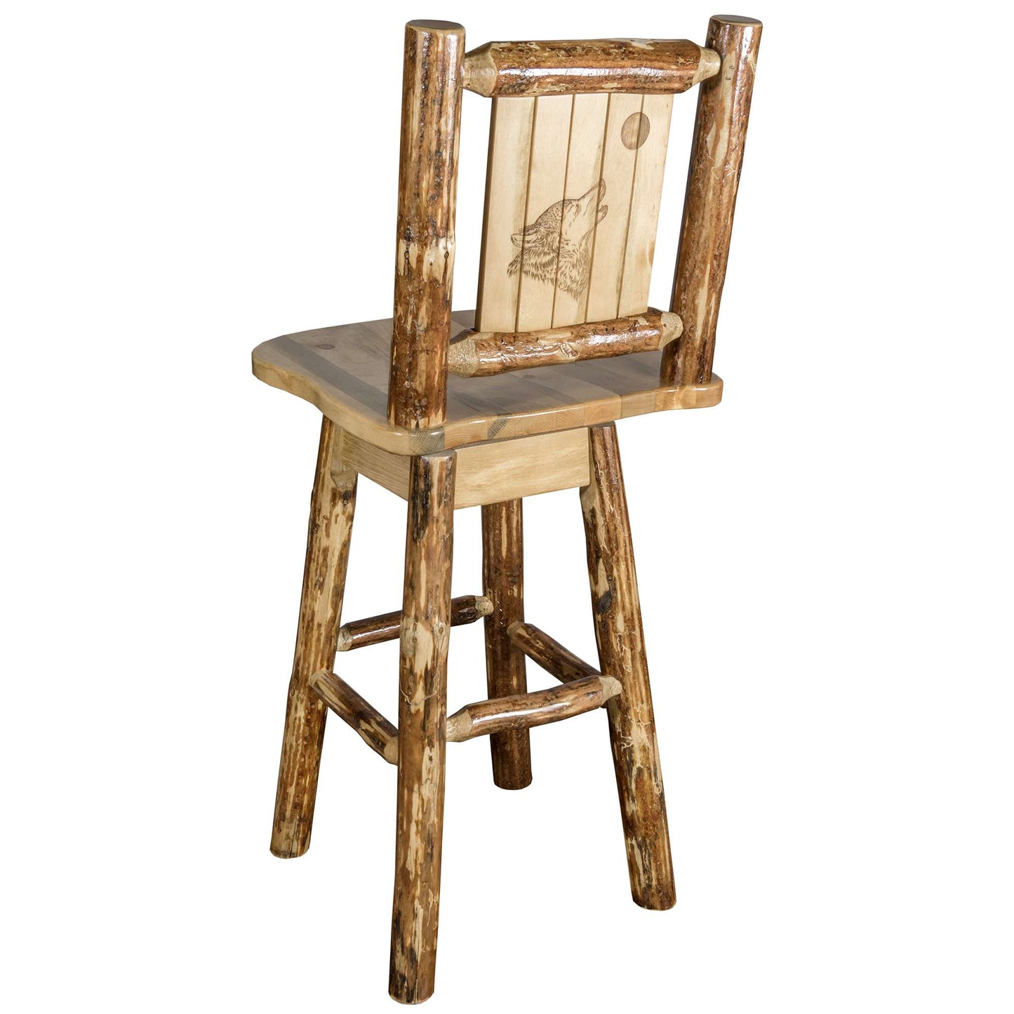 Montana Woodworks Glacier Country Collection Barstool w/ Back & Swivel/ w/ Laser Engraved Design