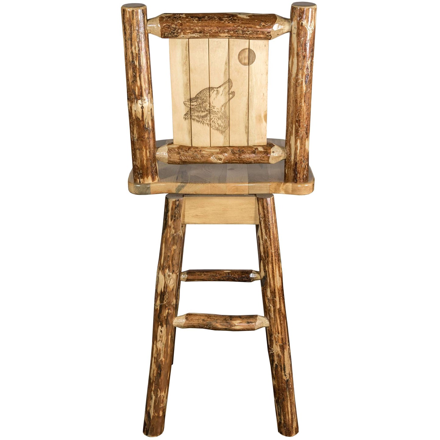 Montana Woodworks Glacier Country Collection Barstool w/ Back & Swivel/ w/ Laser Engraved Design