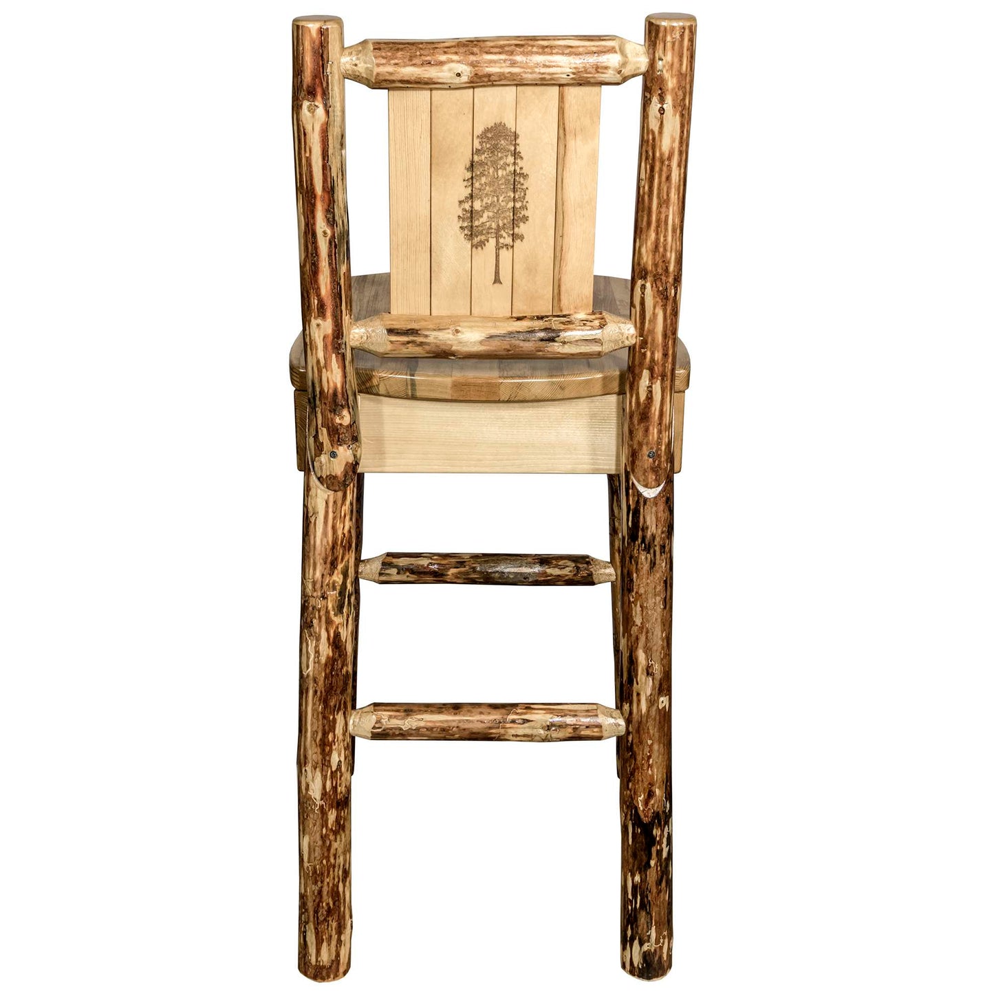 Montana Woodworks Glacier Country Collection Barstool w/ Back, w/ Laser Engraved Design