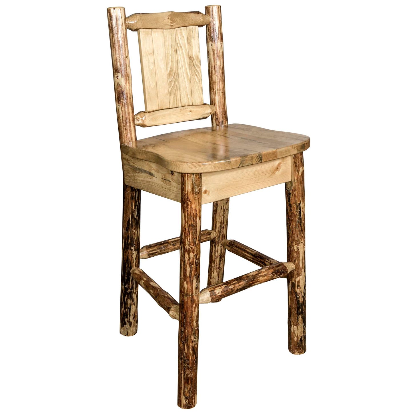 Montana Woodworks Glacier Country Collection Barstool w/ Back, w/ Laser Engraved Design