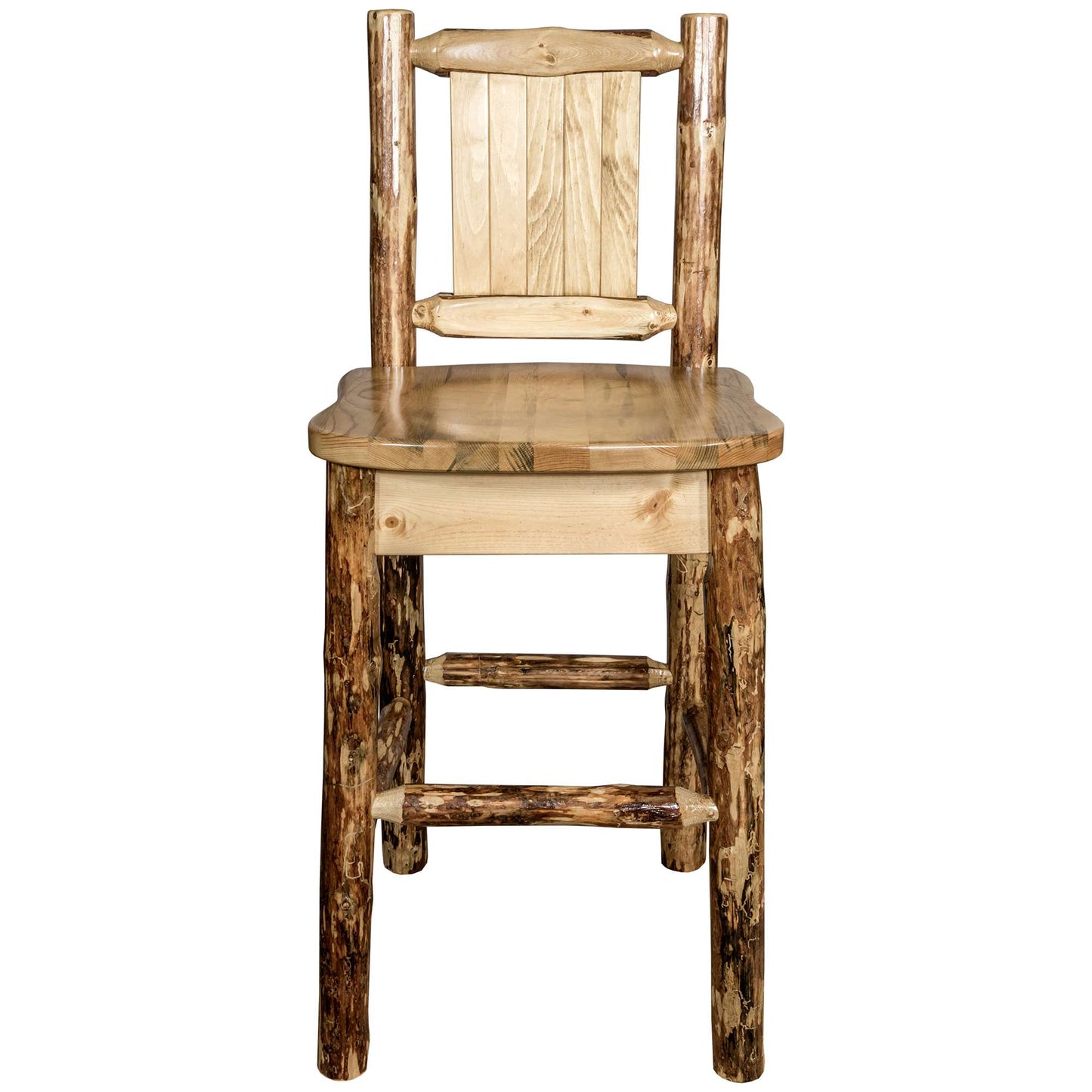 Montana Woodworks Glacier Country Collection Barstool w/ Back, w/ Laser Engraved Design