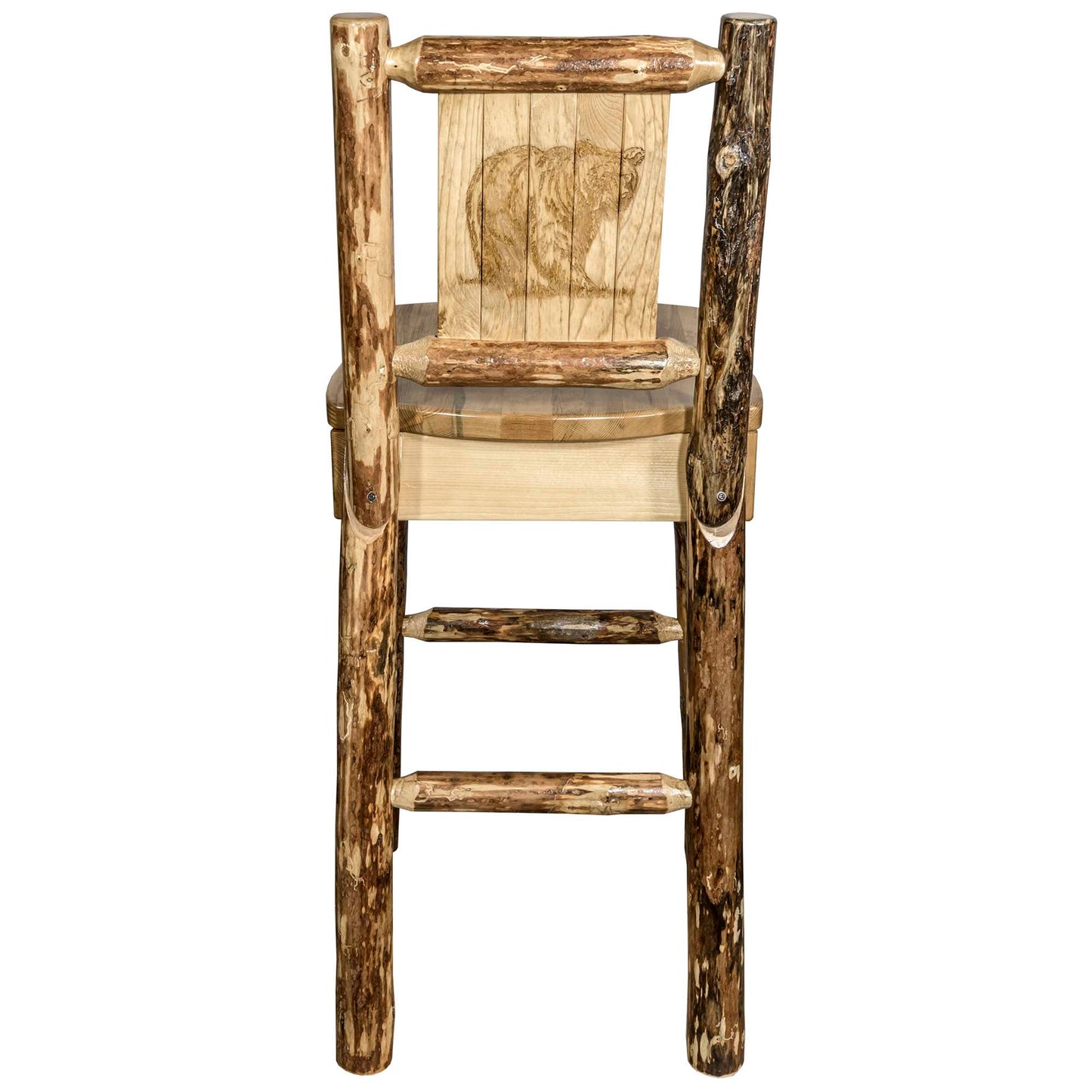 Montana Woodworks Glacier Country Collection Barstool w/ Back, w/ Laser Engraved Design