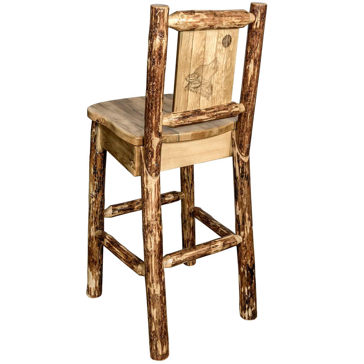 Montana Woodworks Glacier Country Collection Barstool w/ Back, w/ Laser Engraved Design