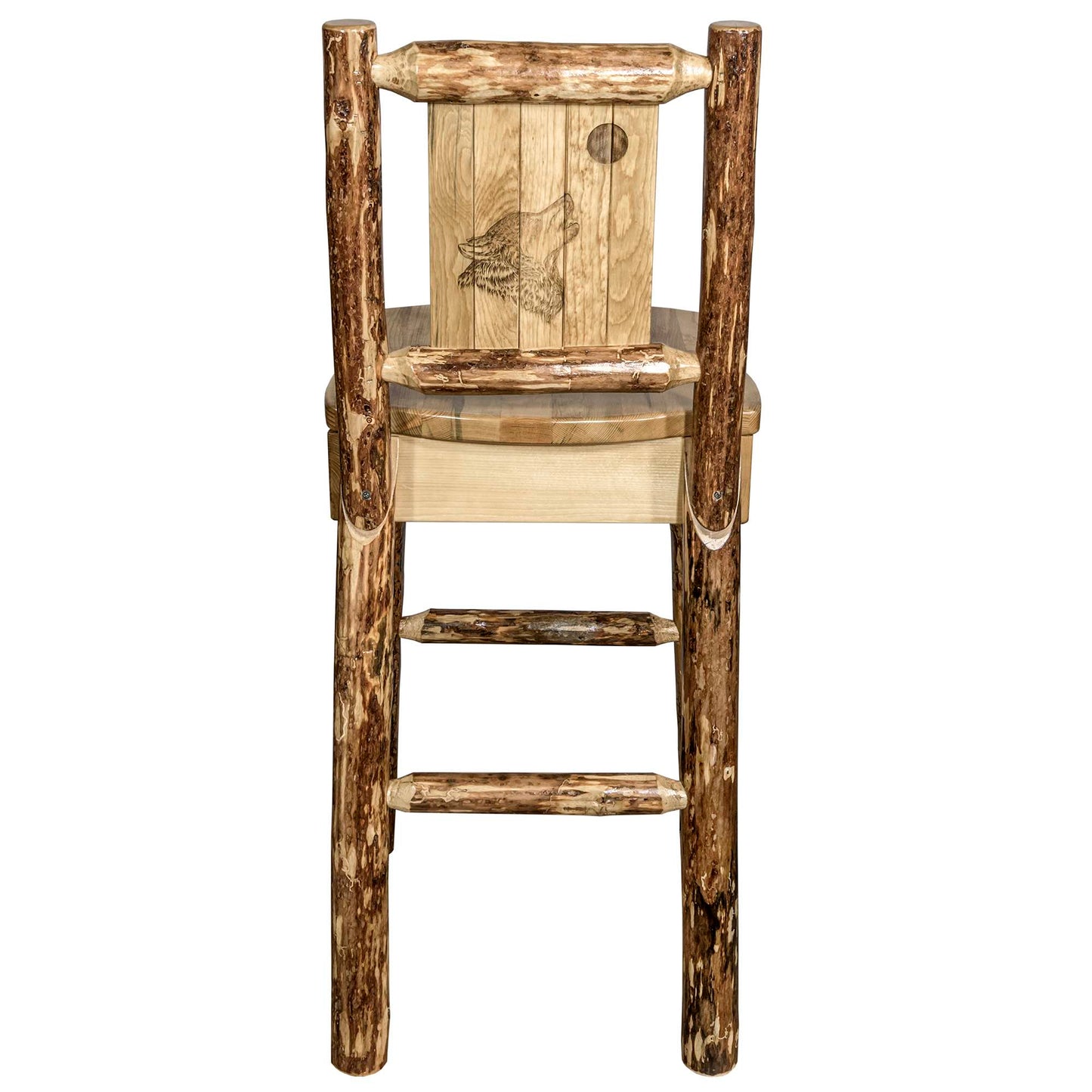 Montana Woodworks Glacier Country Collection Barstool w/ Back, w/ Laser Engraved Design