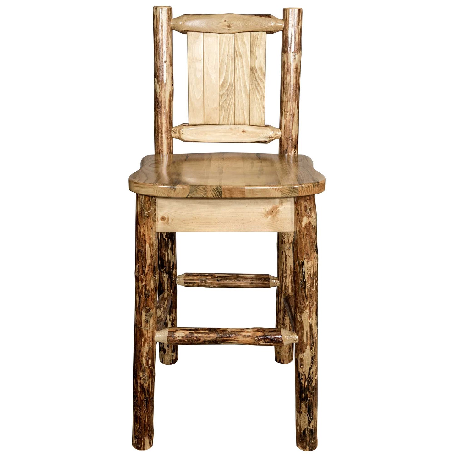 Montana Woodworks Glacier Country Collection Barstool w/ Back, w/ Laser Engraved Design