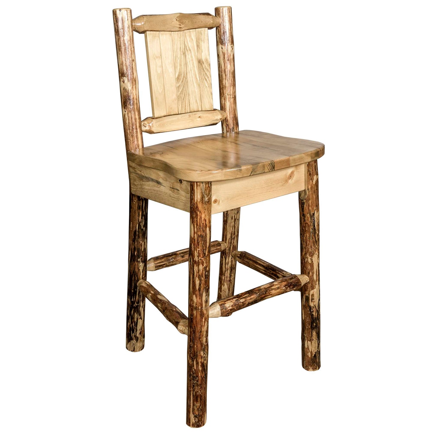 Montana Woodworks Glacier Country Collection Barstool w/ Back, w/ Laser Engraved Design